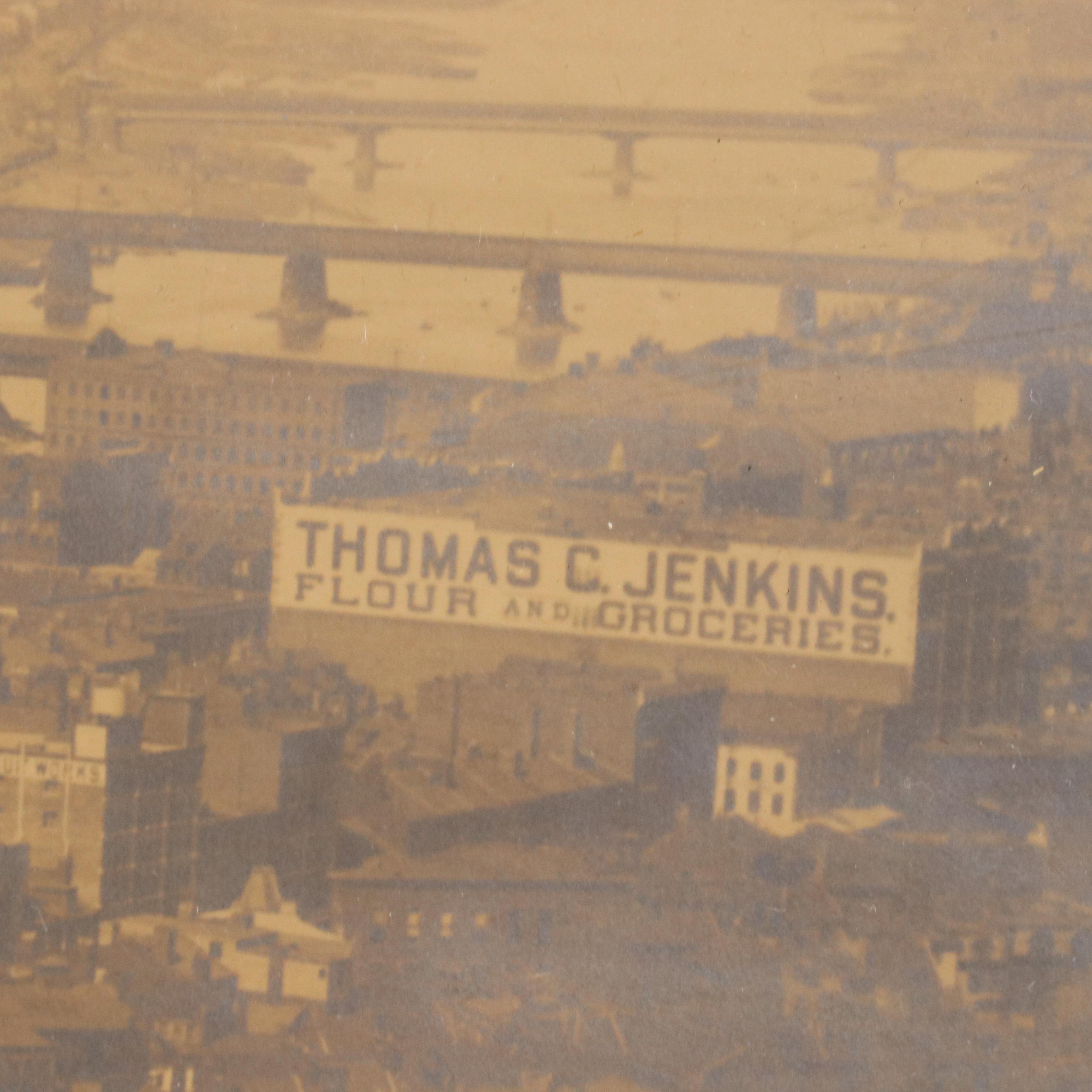 Silver Gelatin Print of Aerial View of River Landscape with Steamboats