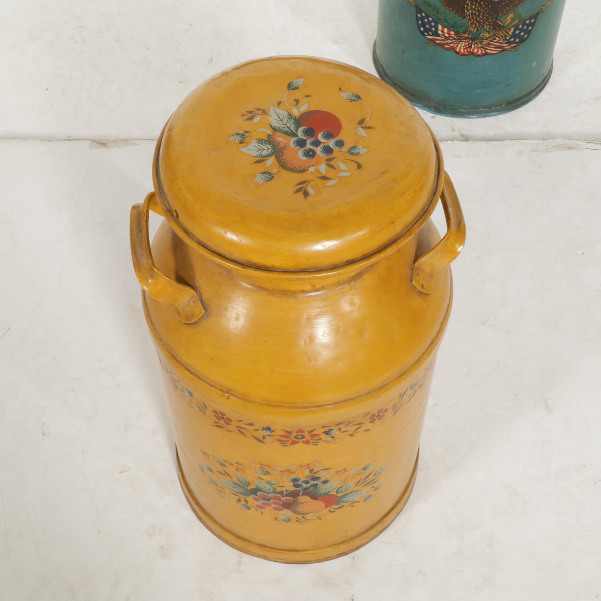 Two Hand-Painted Milk Cans, Mid to Late 20th Century
