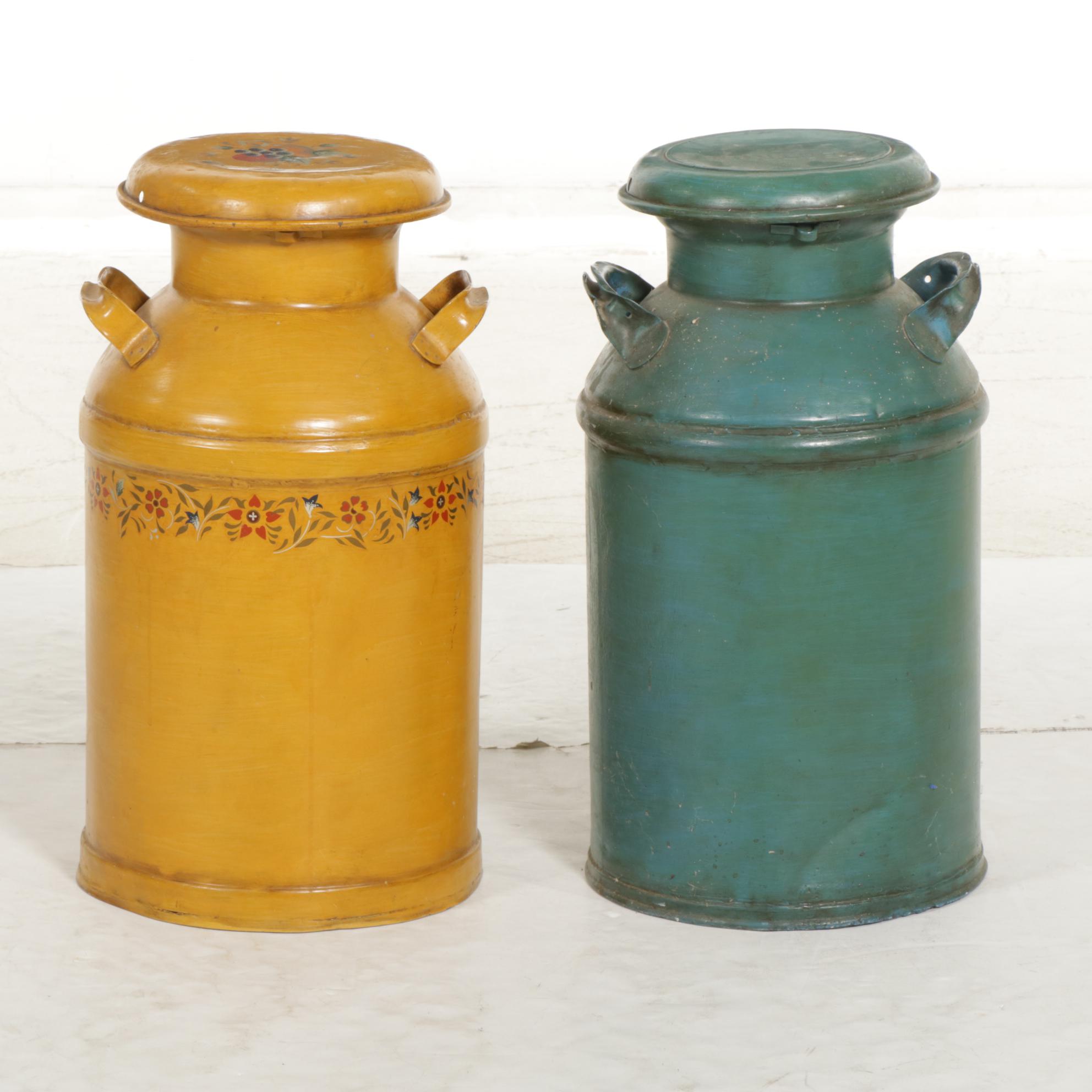 Two Hand-Painted Milk Cans, Mid to Late 20th Century