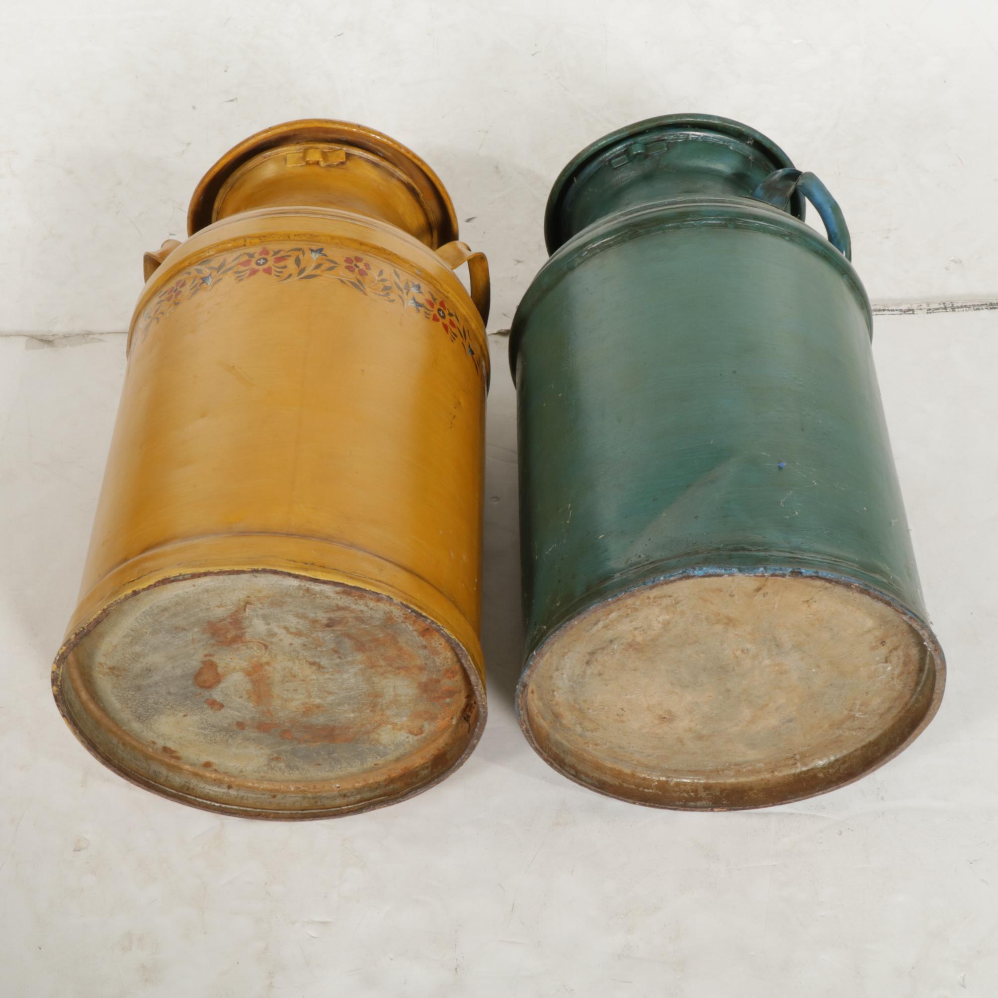 Two Hand-Painted Milk Cans, Mid to Late 20th Century