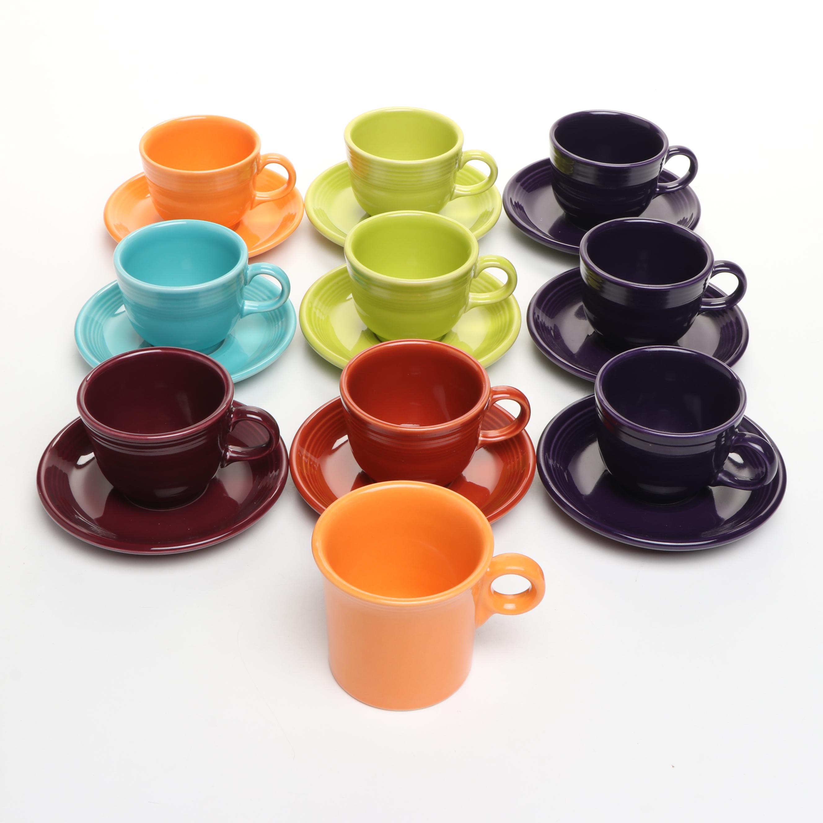 Homer Laughlin "Fiesta" Ceramic Teacups and Saucers with Mug