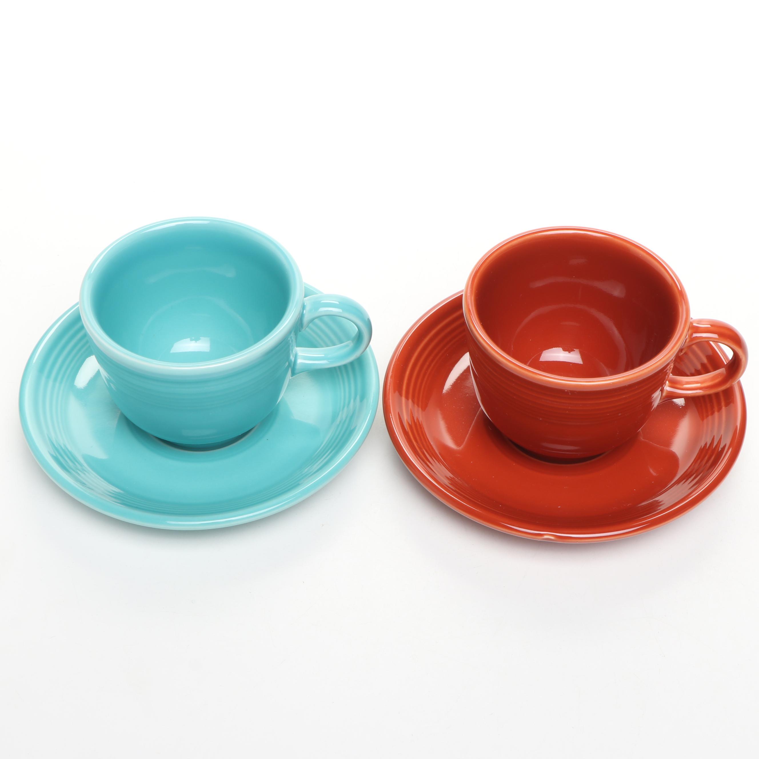 Homer Laughlin "Fiesta" Ceramic Teacups and Saucers with Mug
