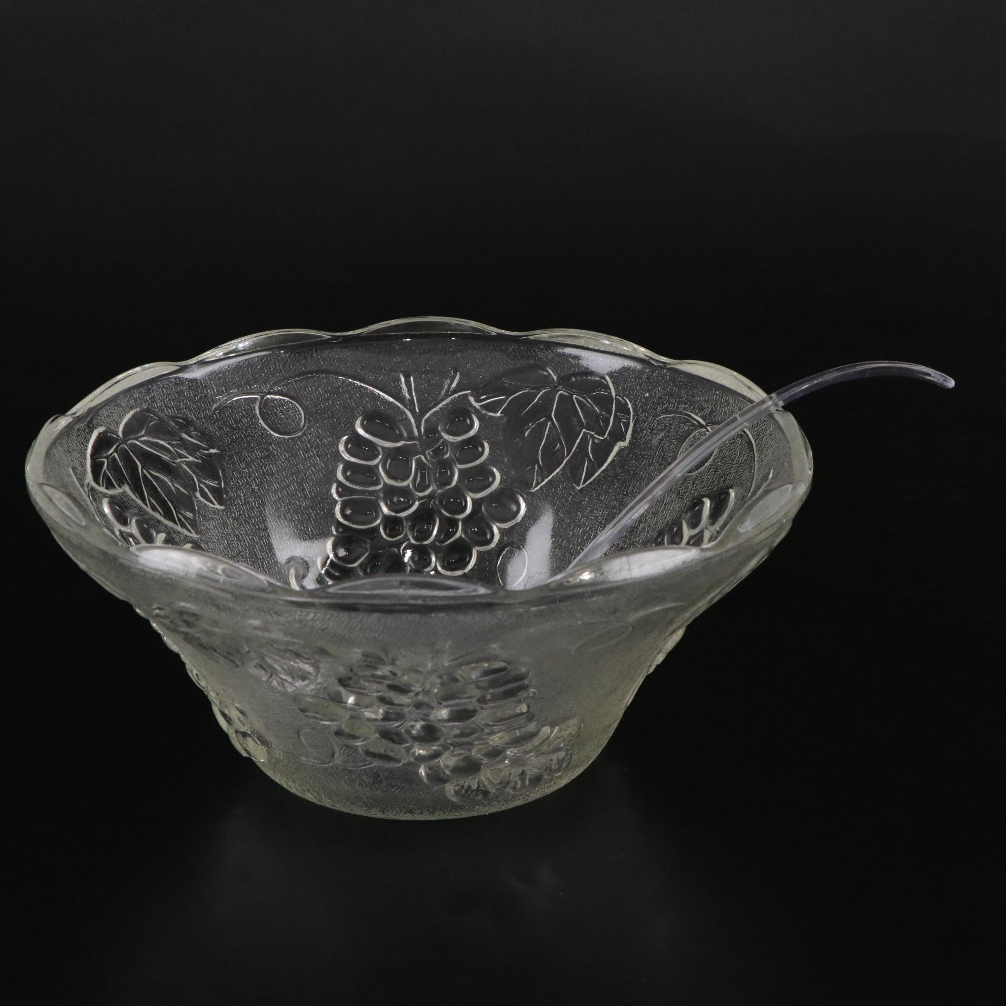 KIG Pressed Glass "Harvest Grape" Punch Bowl & Cups with Serving Dishes & More
