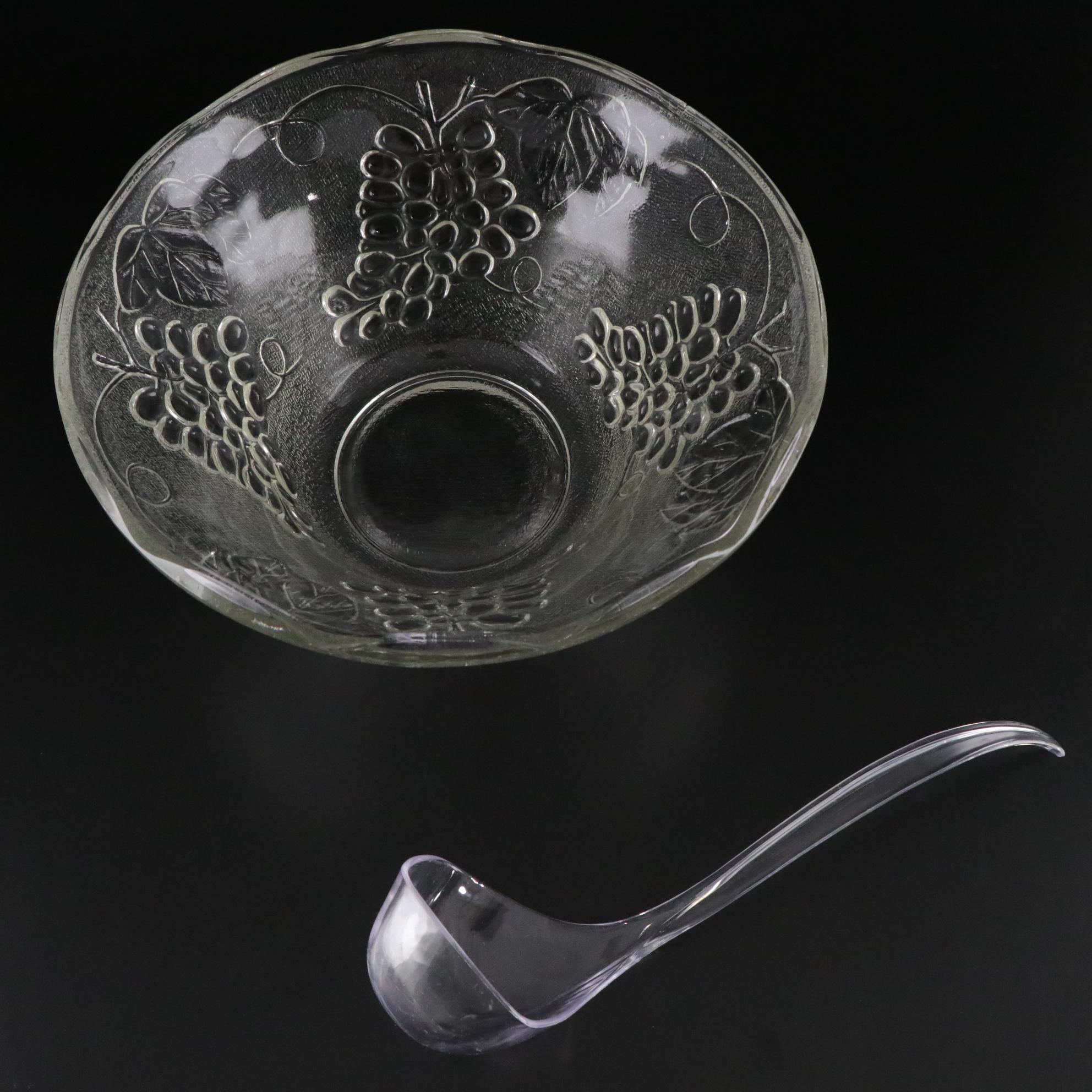 KIG Pressed Glass "Harvest Grape" Punch Bowl & Cups with Serving Dishes & More
