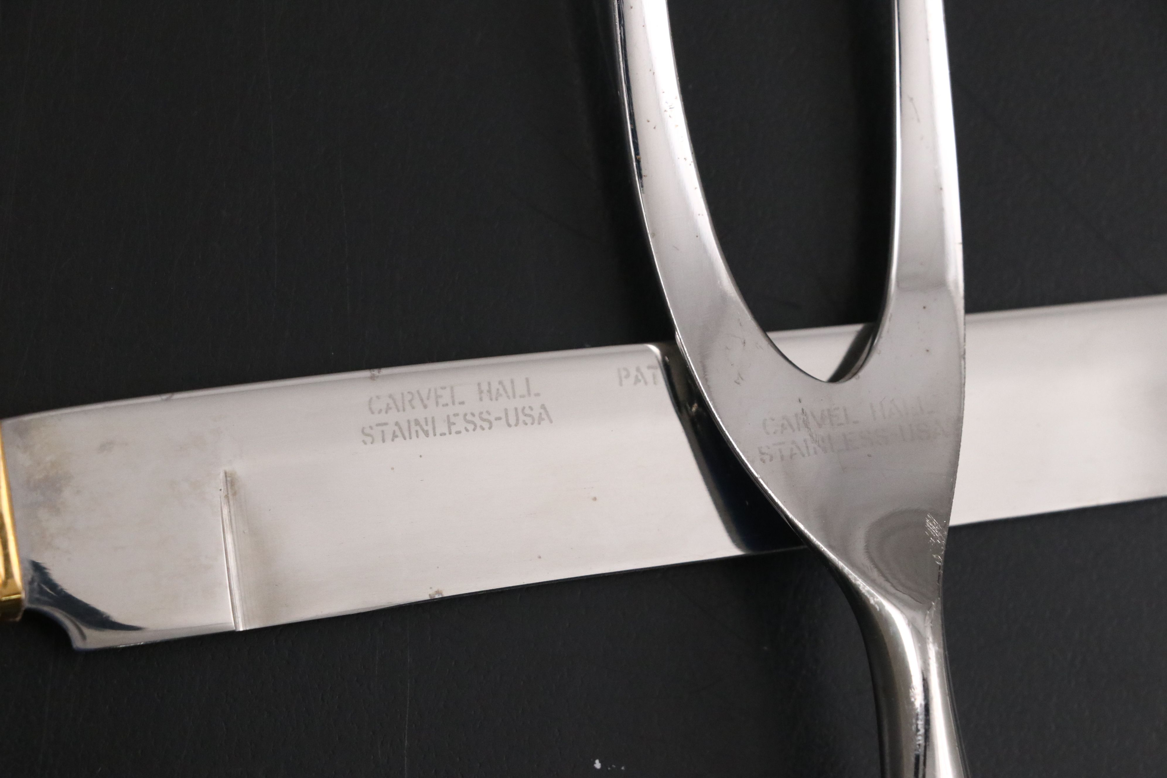 Gerber Stainless Steel Dinner Knives with Gilt Carving Set