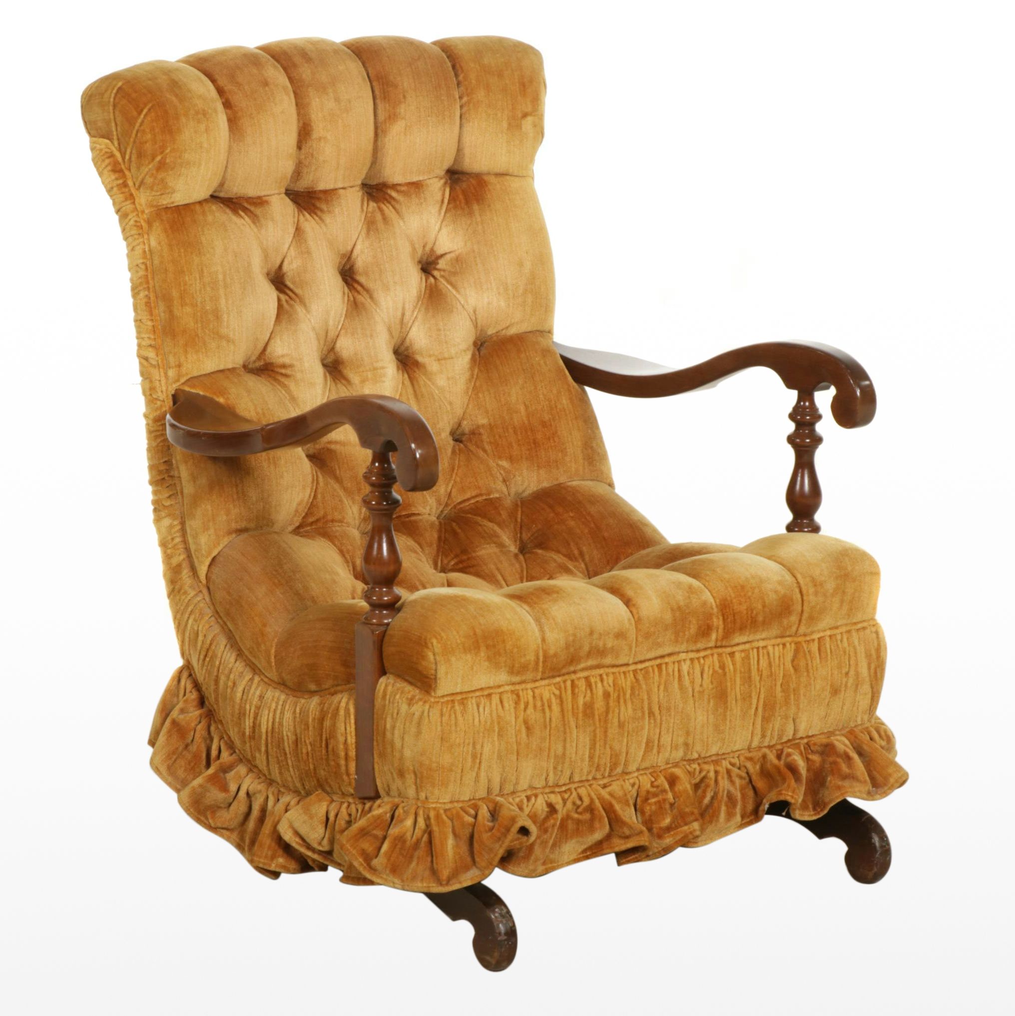 Carl Forslund Stationary Rocker with Button Tufted Velour Upholstery, 1976