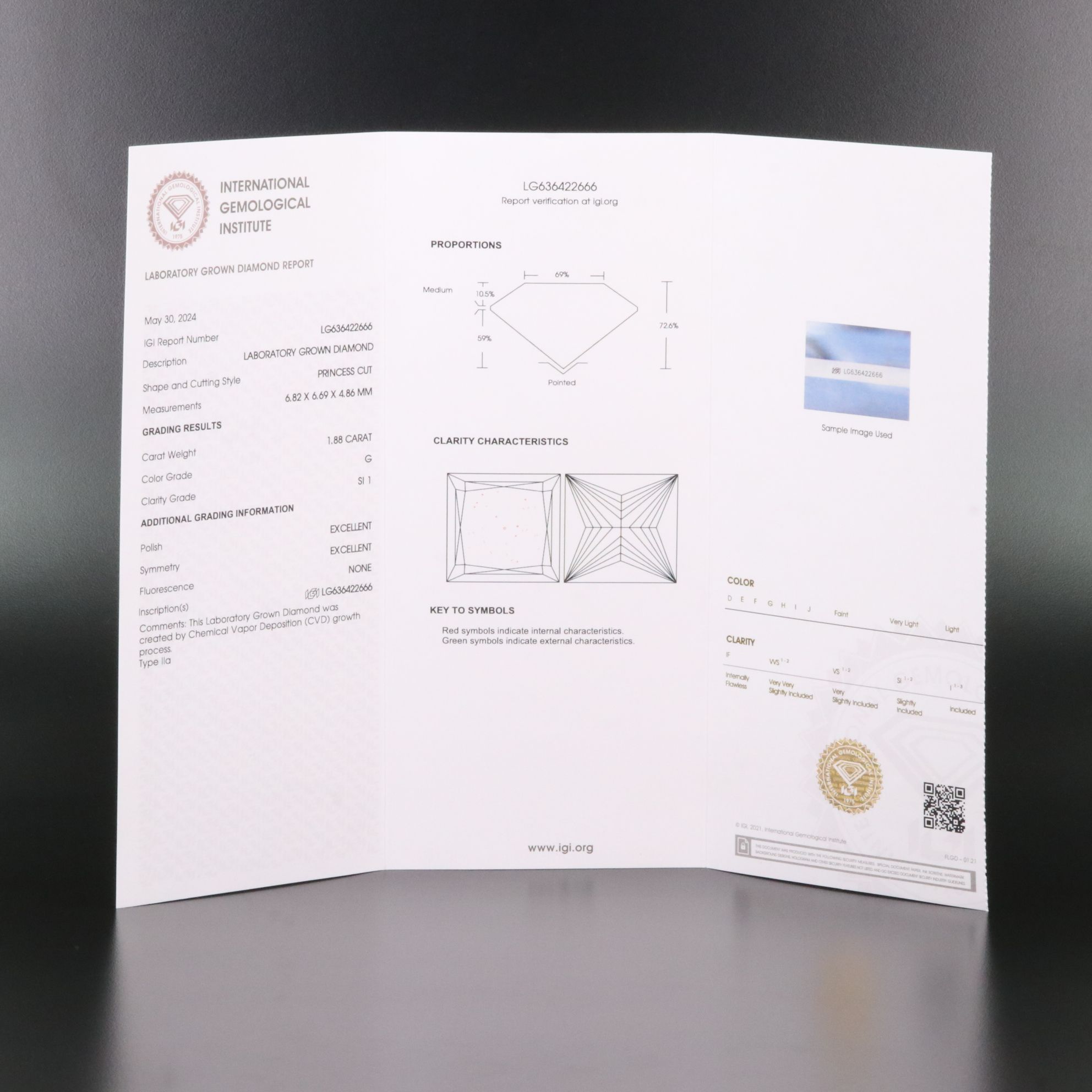 Loose 1.88 CT Lab Grown Diamond with IGI Report