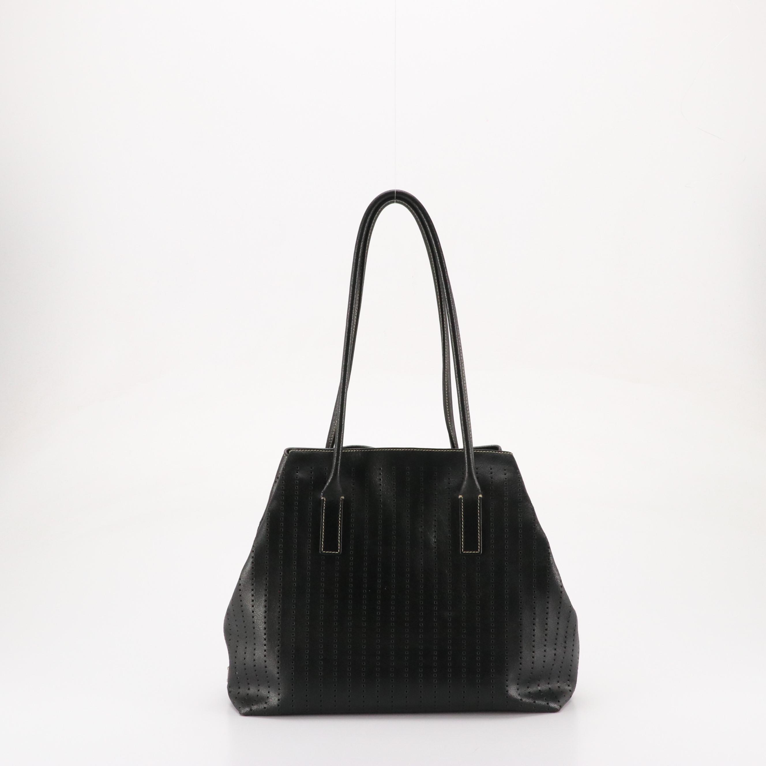 Prada Shoulder Bag in Black Perforated Leather with Contrast Stitching