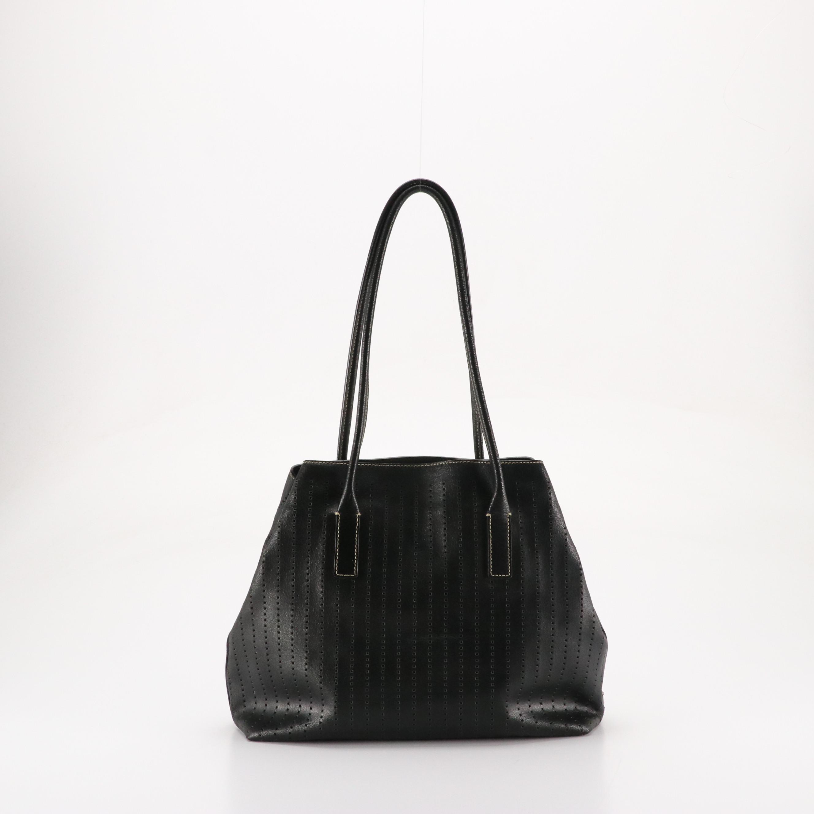 Prada Shoulder Bag in Black Perforated Leather with Contrast Stitching