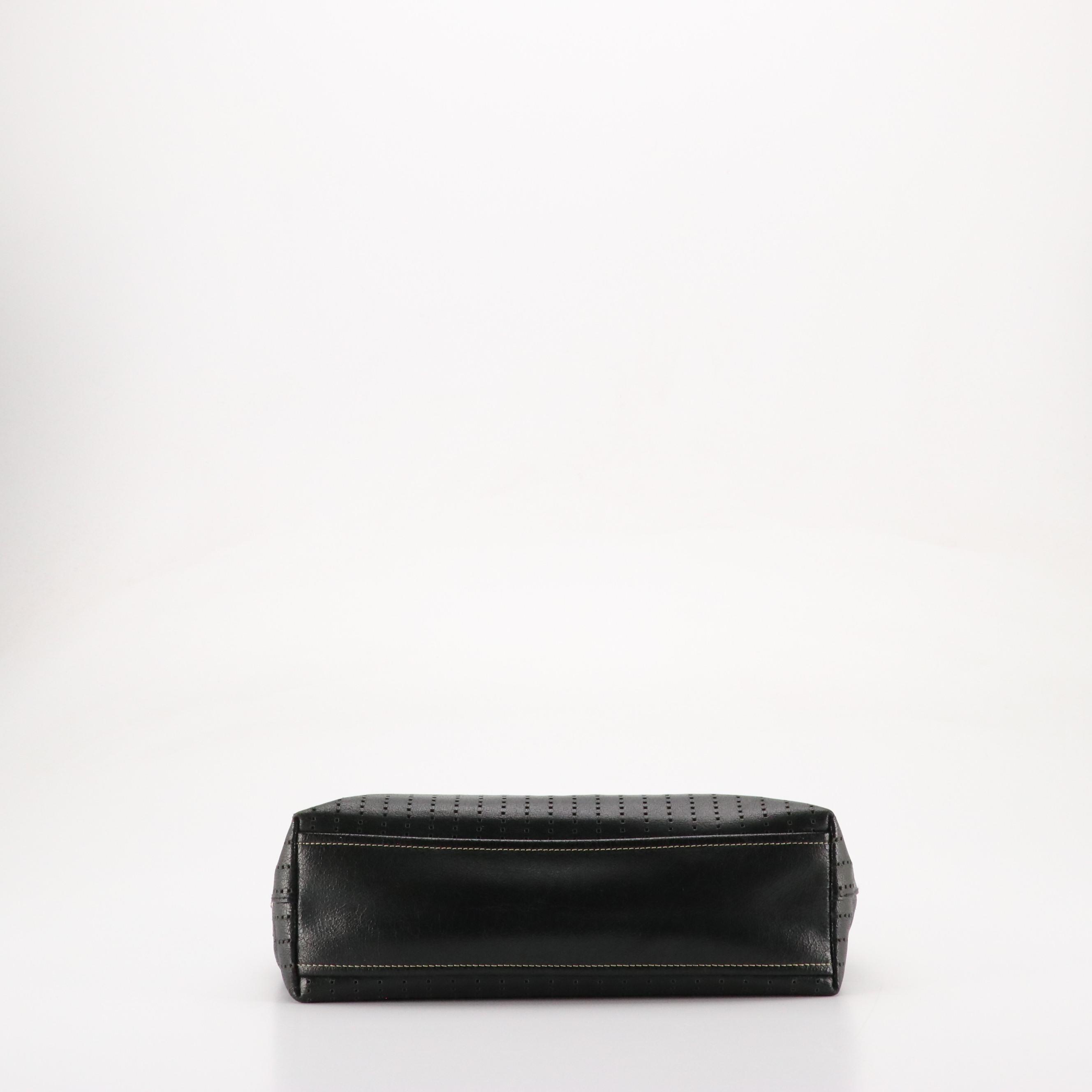 Prada Shoulder Bag in Black Perforated Leather with Contrast Stitching
