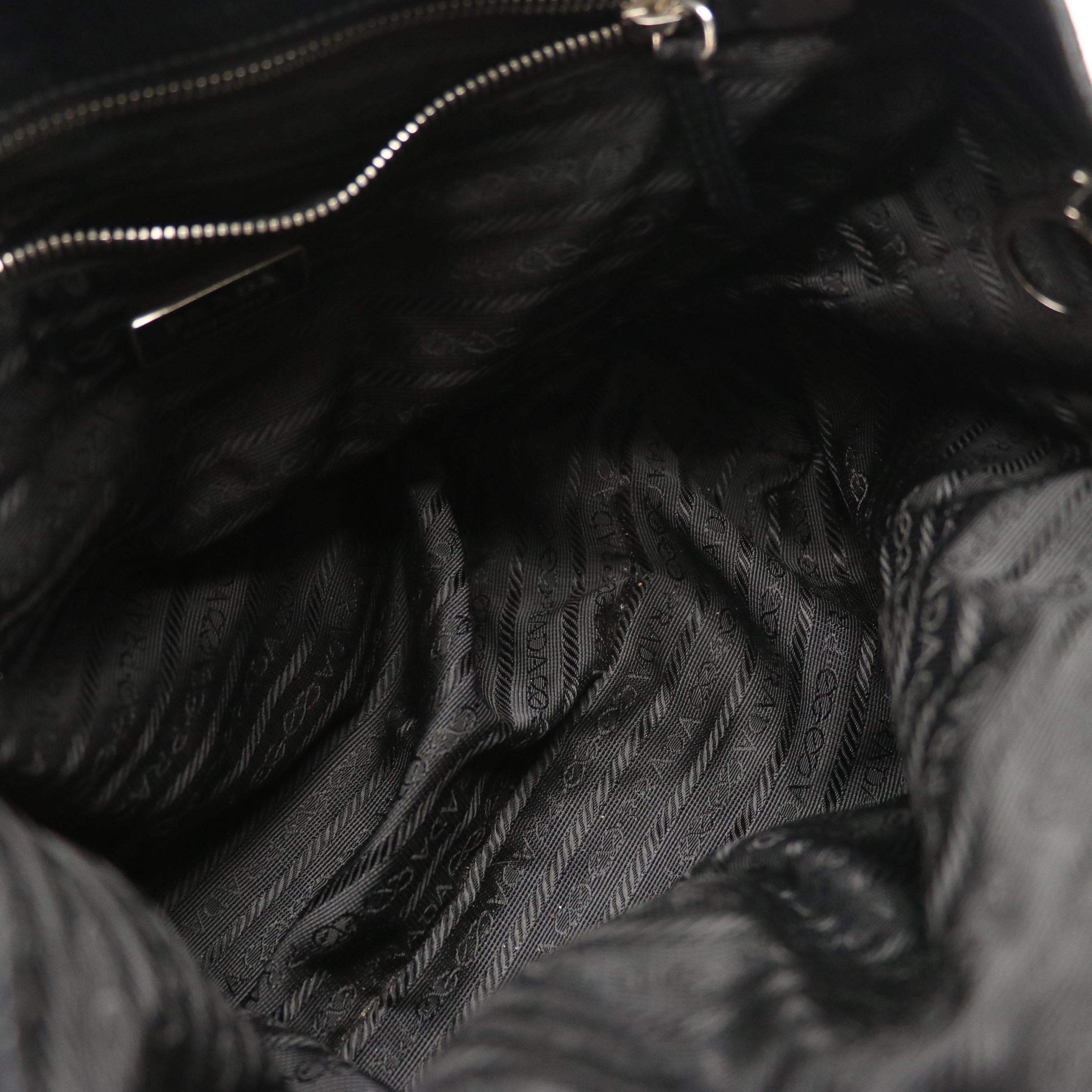 Prada Shoulder Bag in Black Perforated Leather with Contrast Stitching