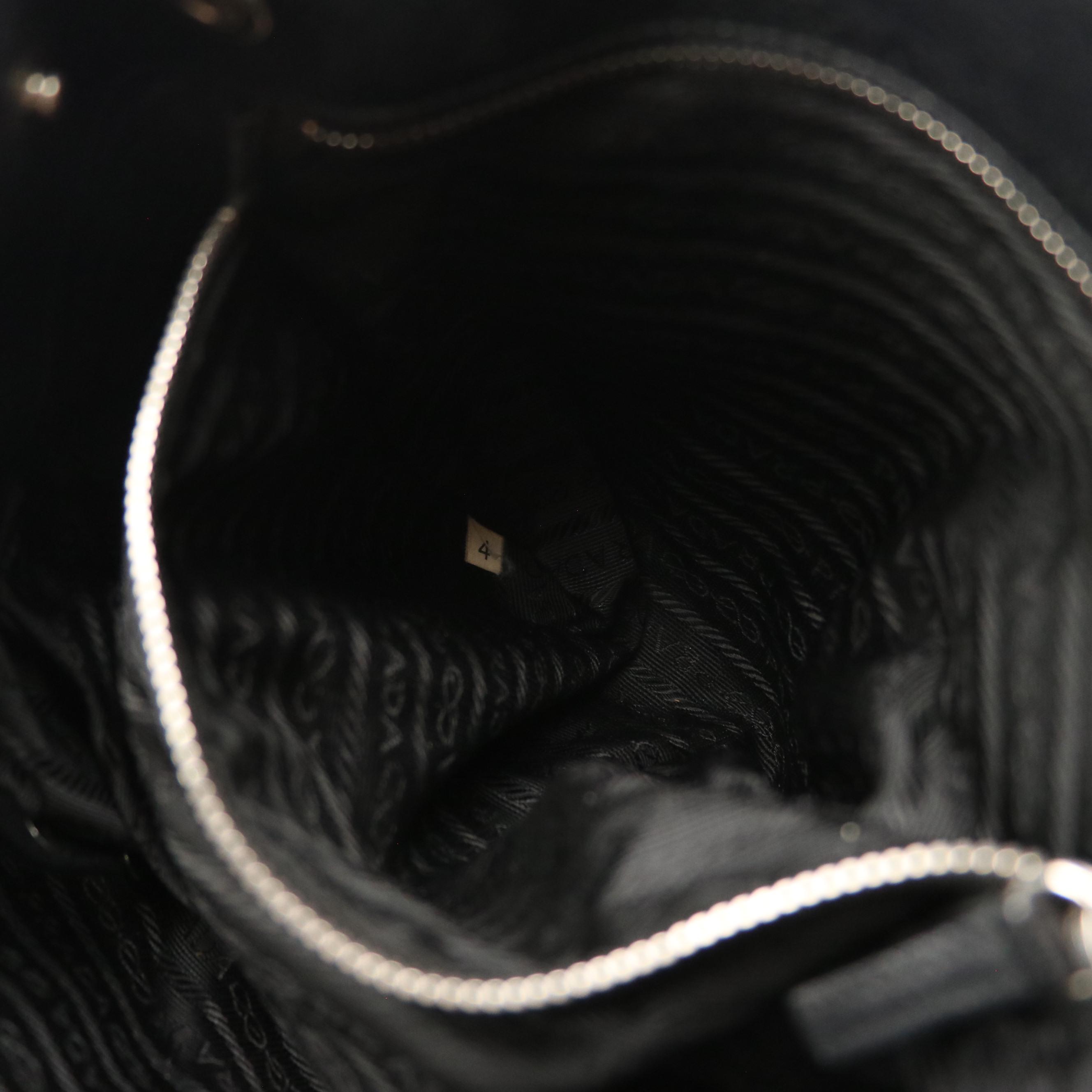 Prada Shoulder Bag in Black Perforated Leather with Contrast Stitching