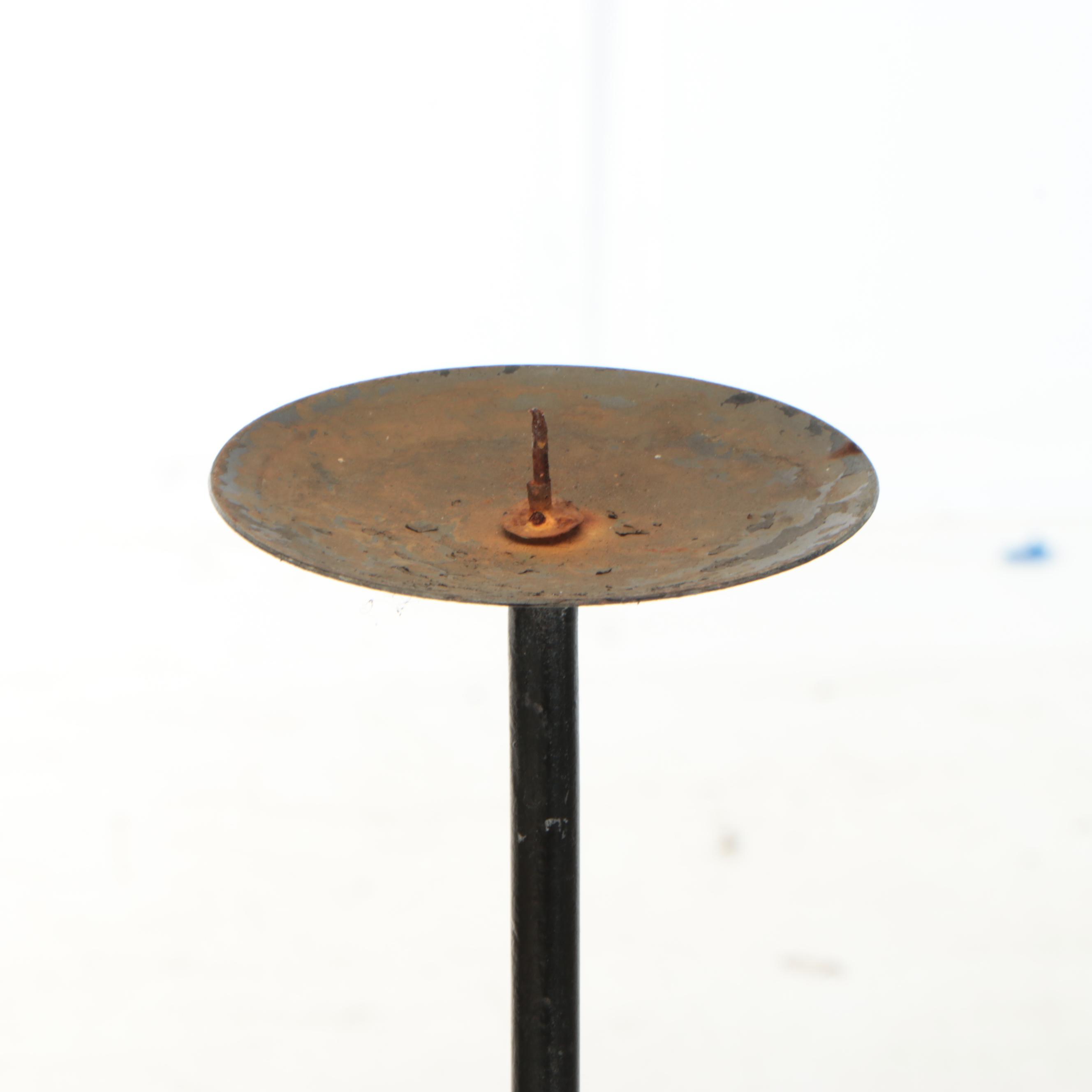 Primitive Style Wrought Iron Floor Candle Prickets