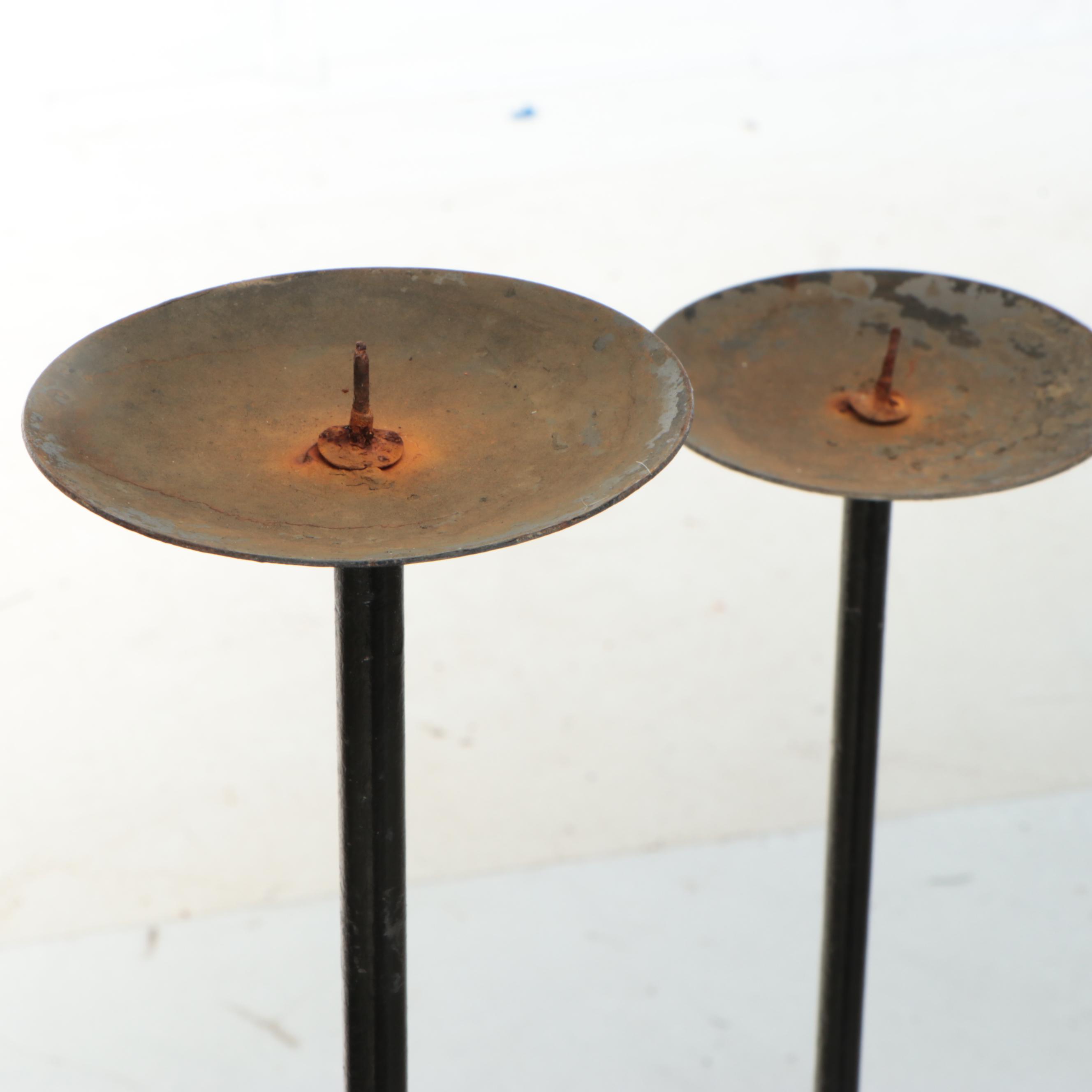 Primitive Style Wrought Iron Floor Candle Prickets