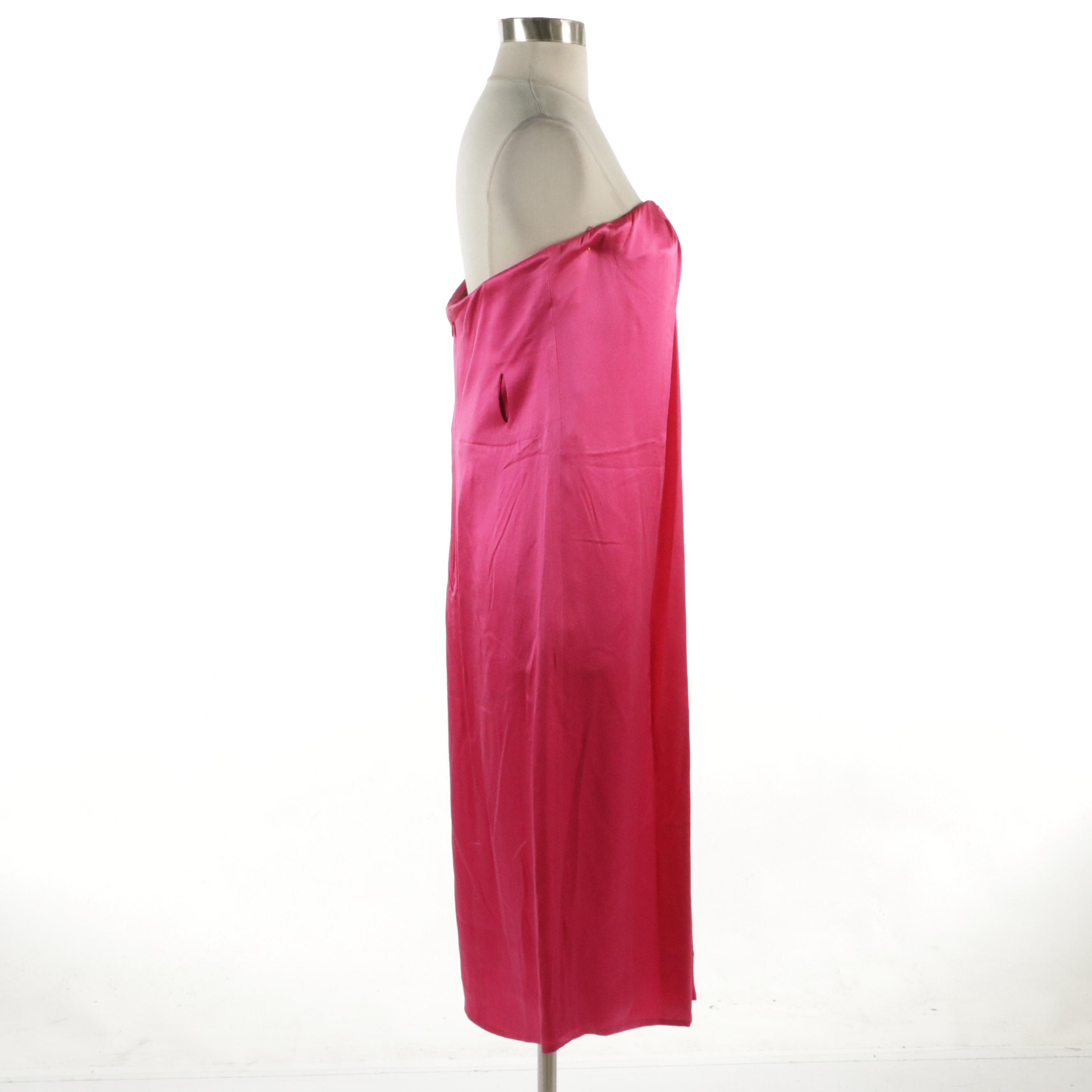 Alexander McQueen Strapless Draped-Front Dress in Hot Pink Silk