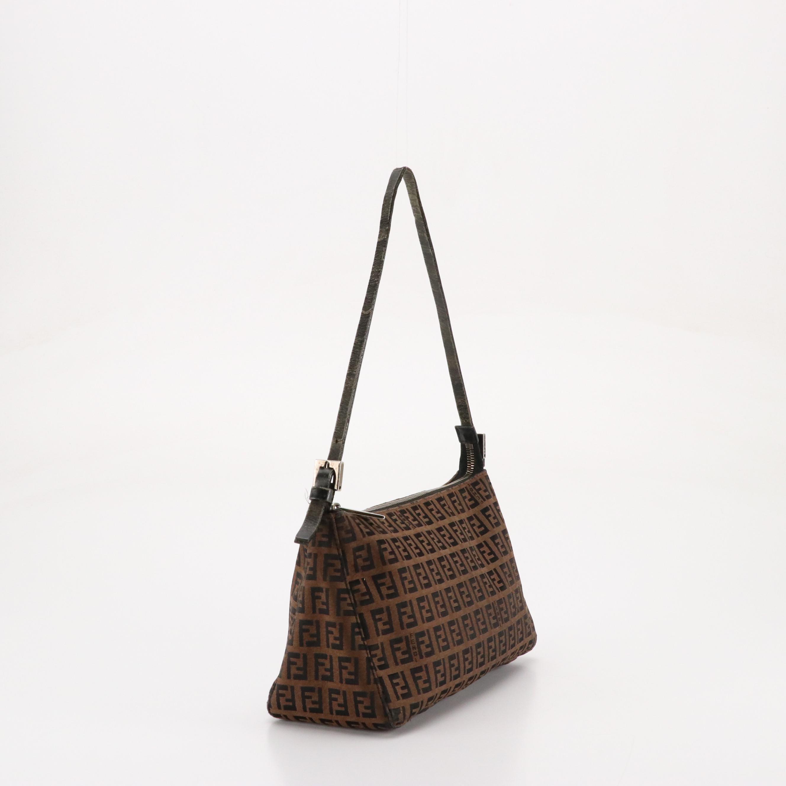 Fendi Pochette in Tobacco Zucchino Jacquard Canvas and Leather