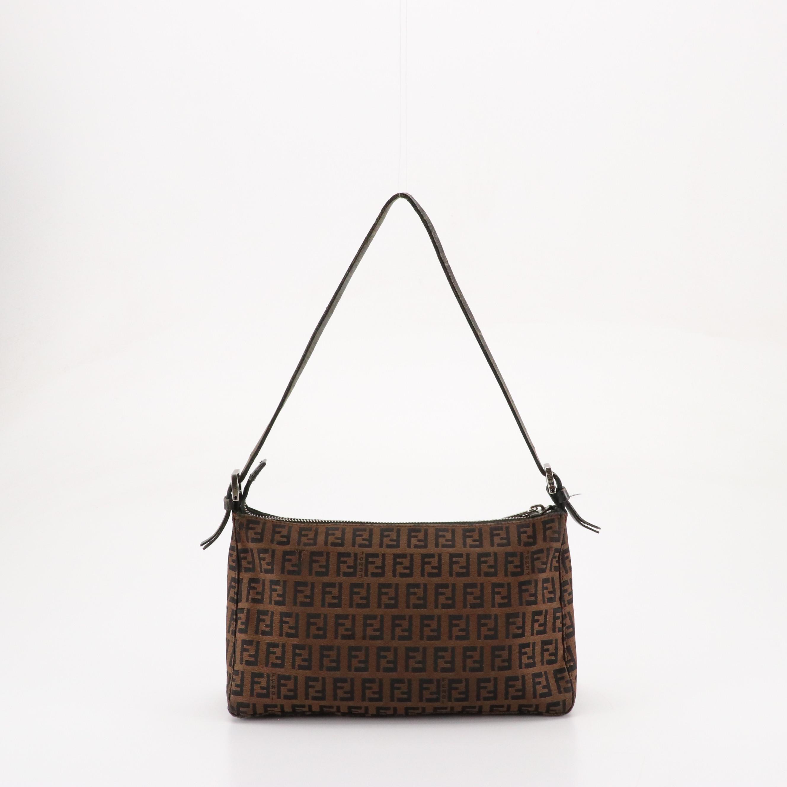 Fendi Pochette in Tobacco Zucchino Jacquard Canvas and Leather