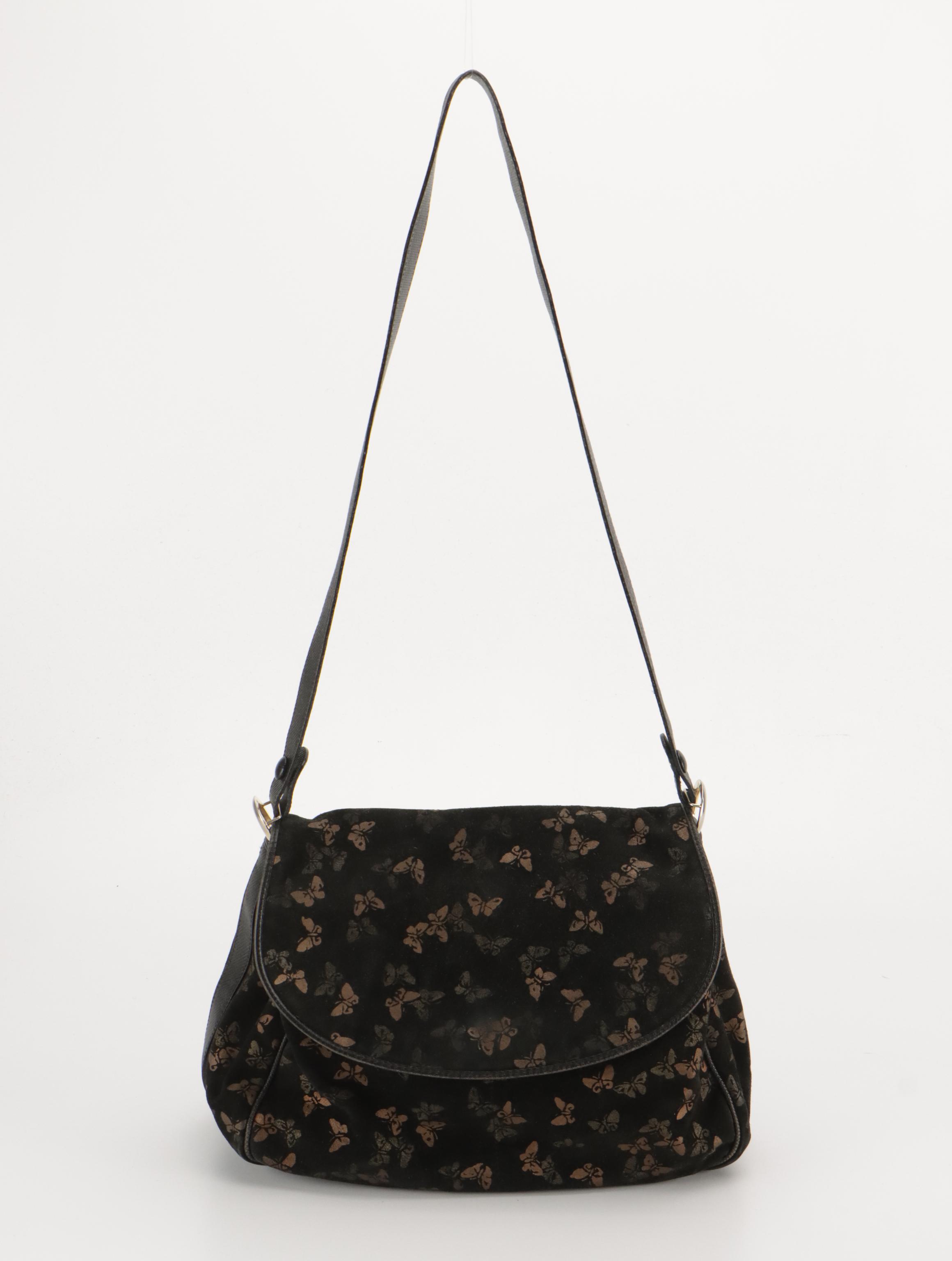 Bottega Veneta Shoulder Bag in Metallic Butterfly Print Black Suede and Leather