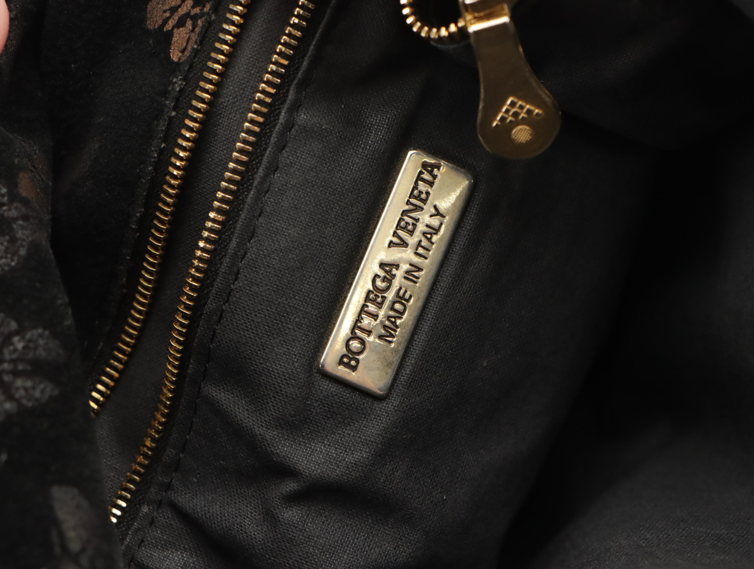 Bottega Veneta Shoulder Bag in Metallic Butterfly Print Black Suede and Leather