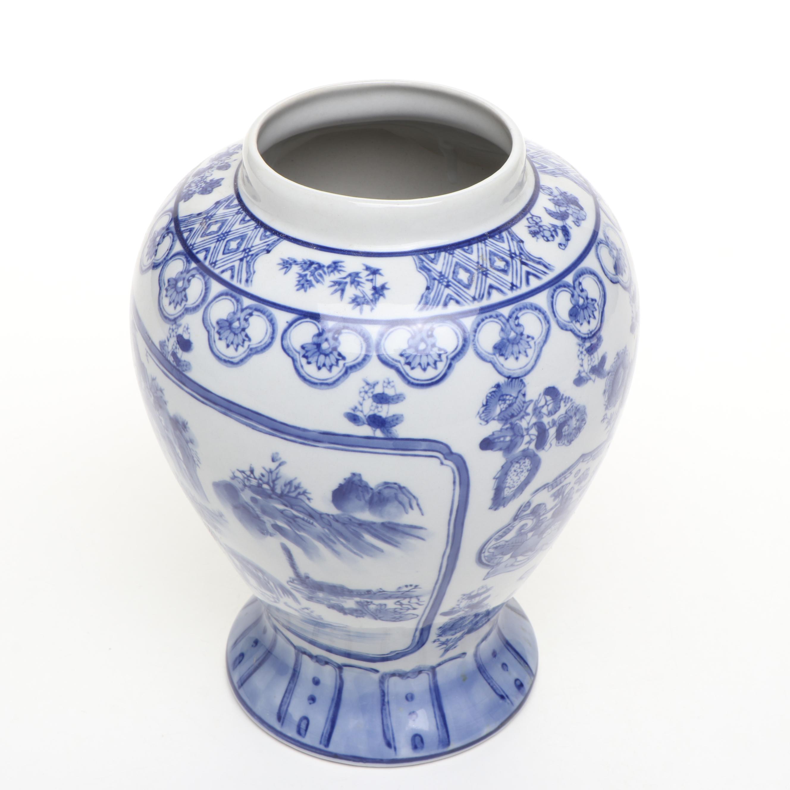 Chinese Floral Blue and White Porcelain Lidded Urns and Jars with Vase