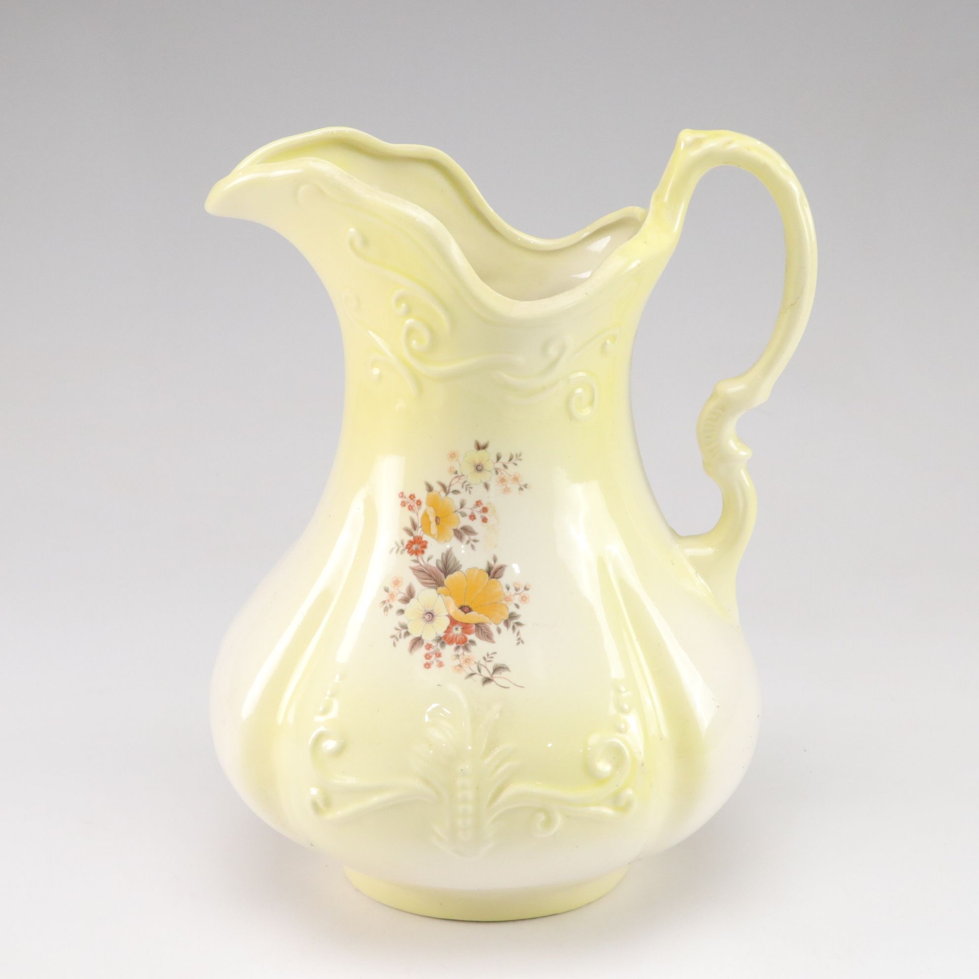 Heatherstone Butter Yellow Porcelain Pitcher and Wash Basin, Late 19th C.