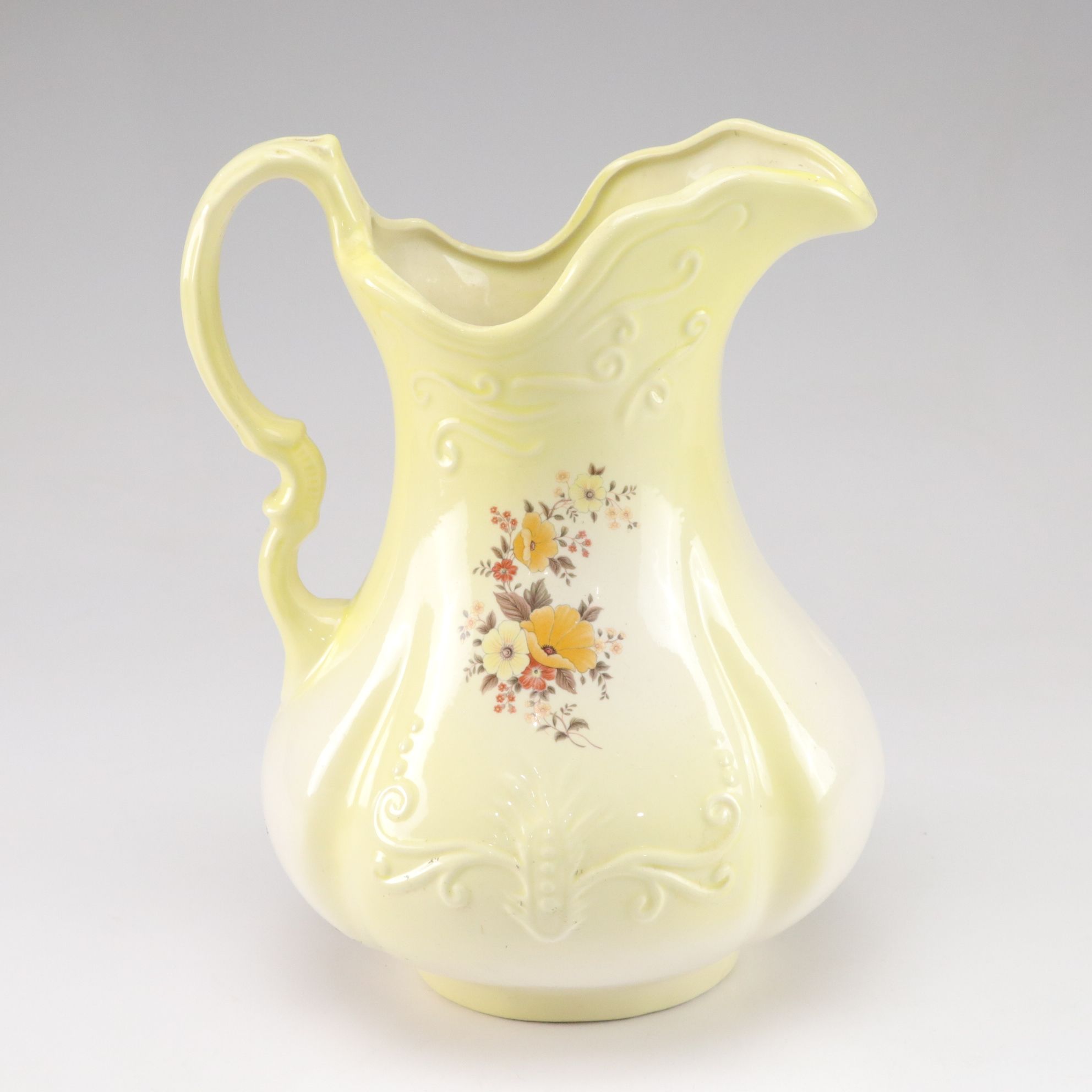 Heatherstone Butter Yellow Porcelain Pitcher and Wash Basin, Late 19th C.