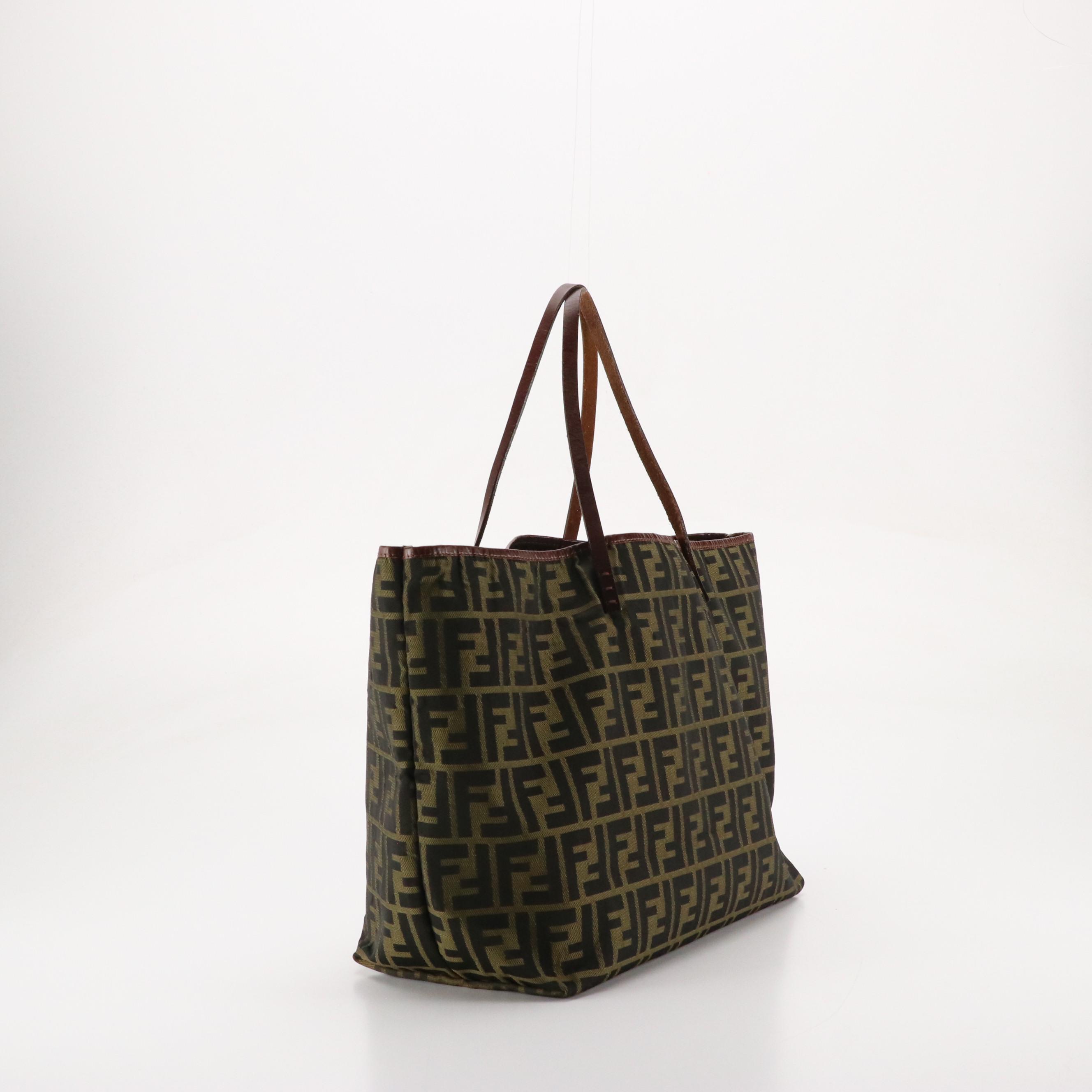 Fendi Tote in Zucca Jacquard Canvas and Leather with Zip Pouch