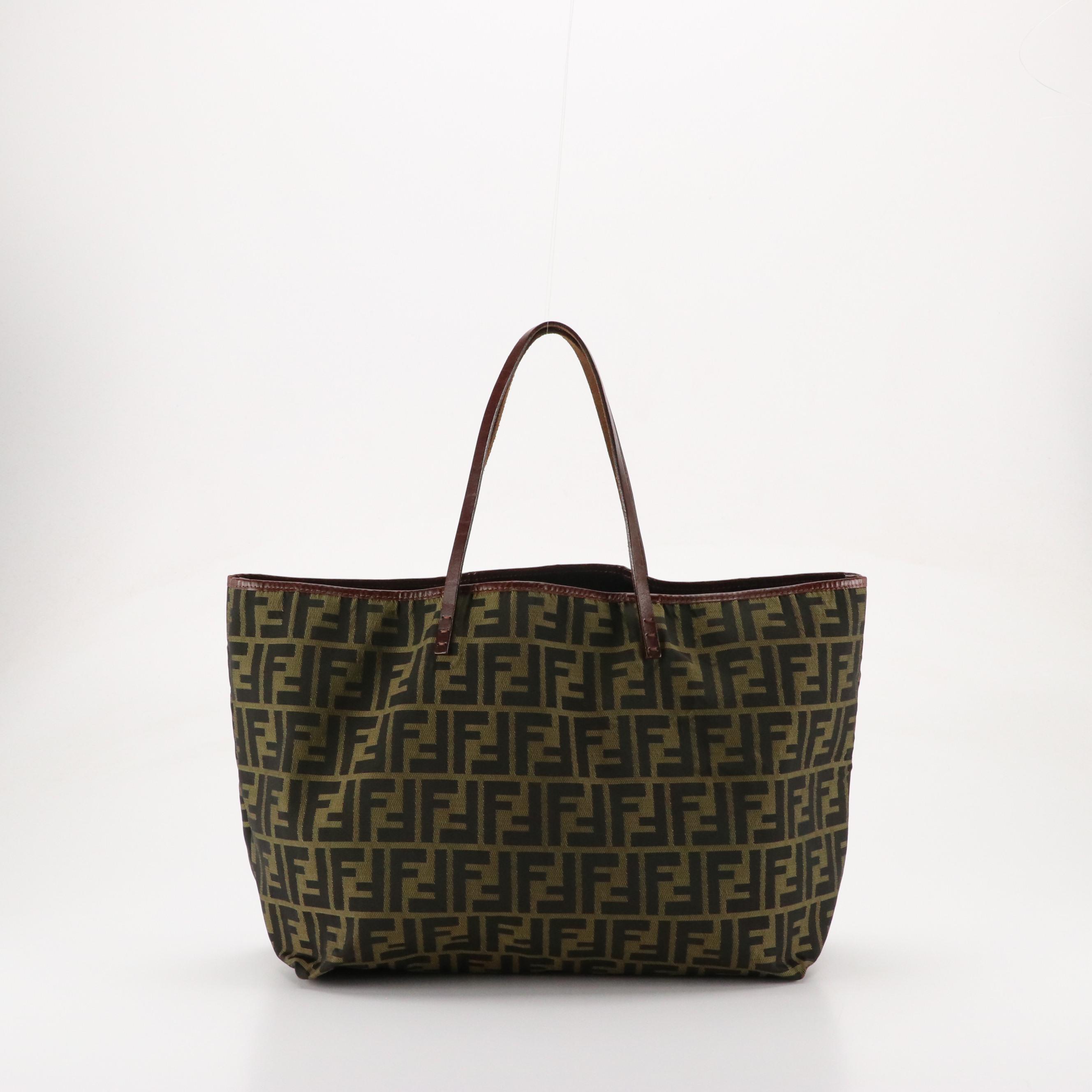 Fendi Tote in Zucca Jacquard Canvas and Leather with Zip Pouch