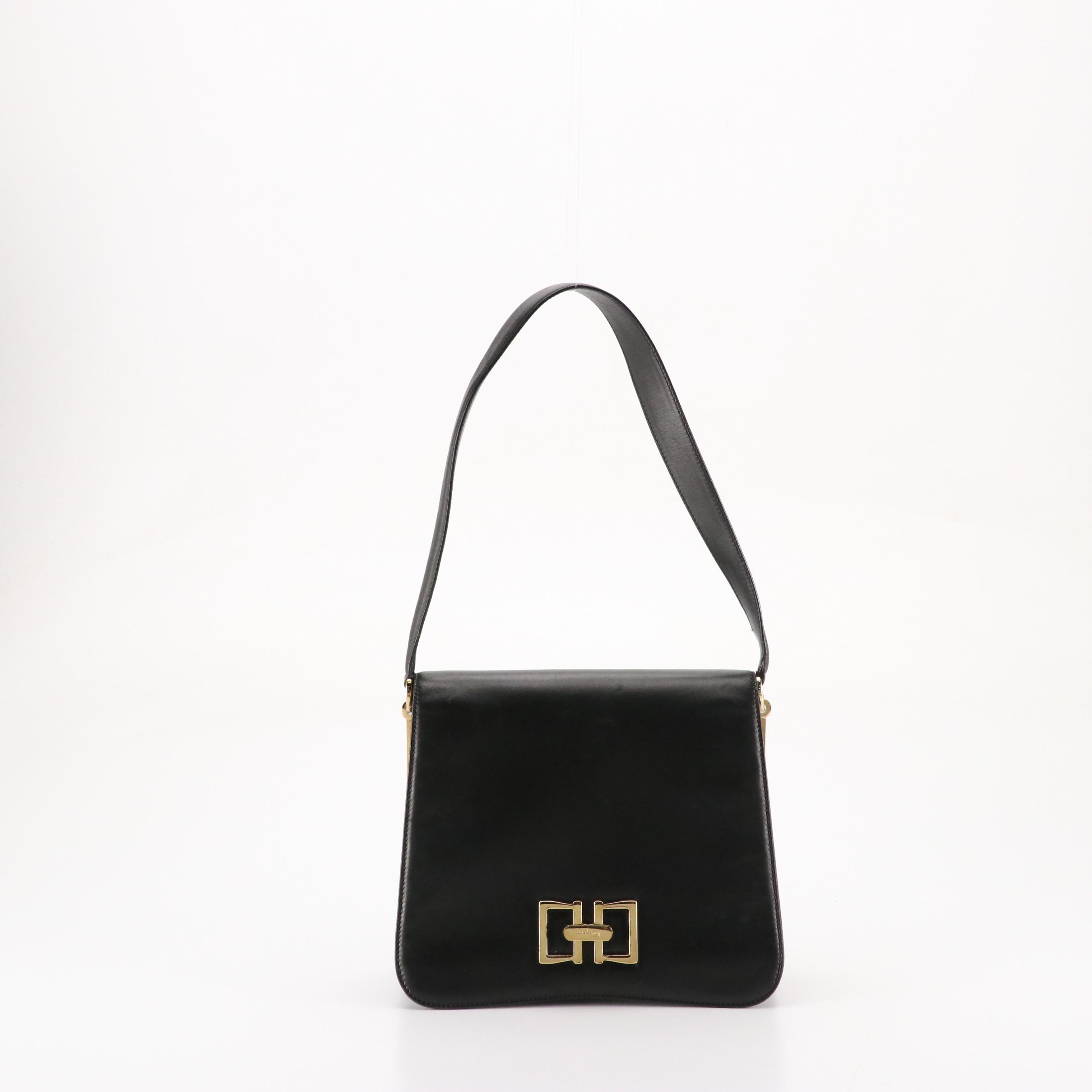 Salvatore Ferragamo Flap Bag in Black Lambskin Leather with Twist Clasp