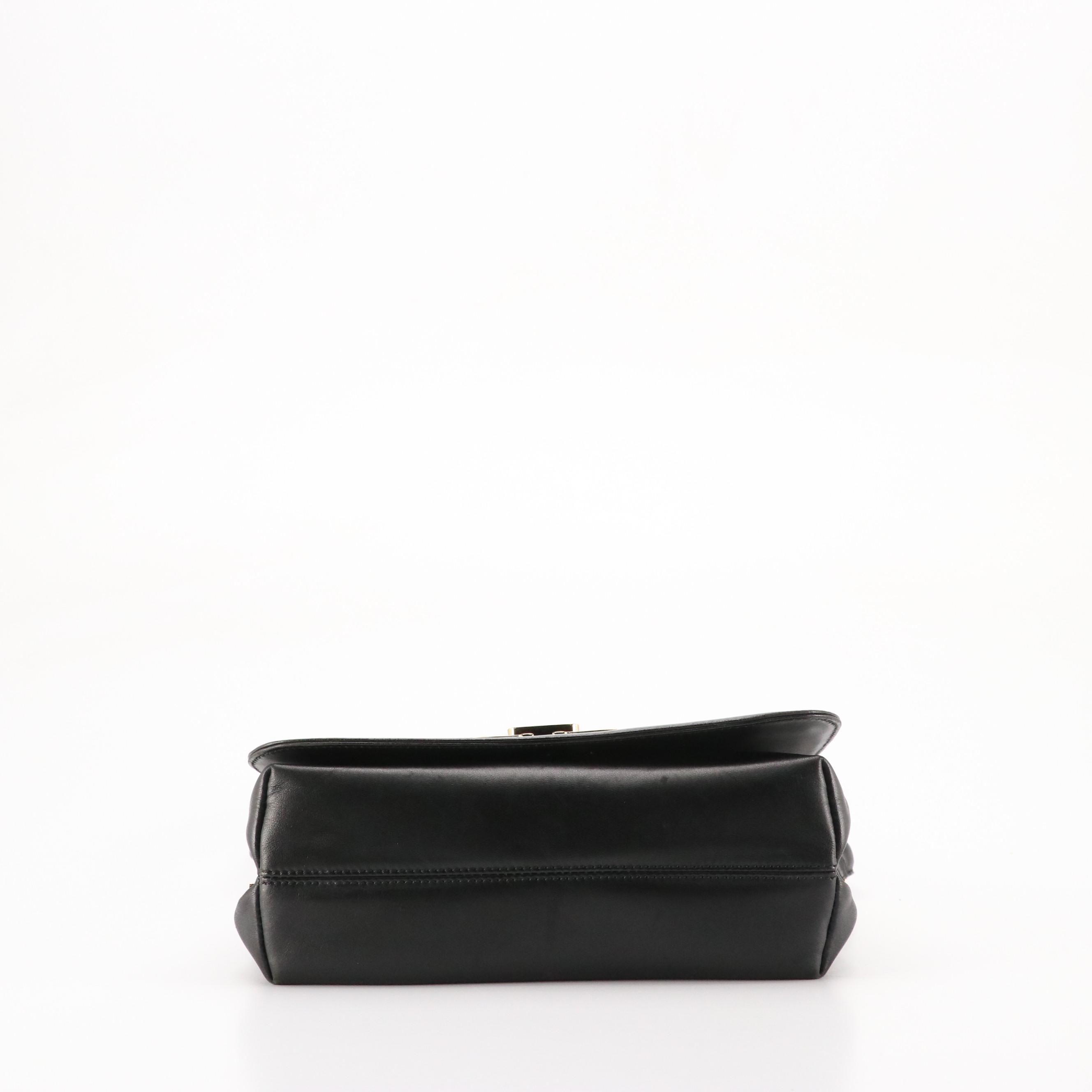 Salvatore Ferragamo Flap Bag in Black Lambskin Leather with Twist Clasp