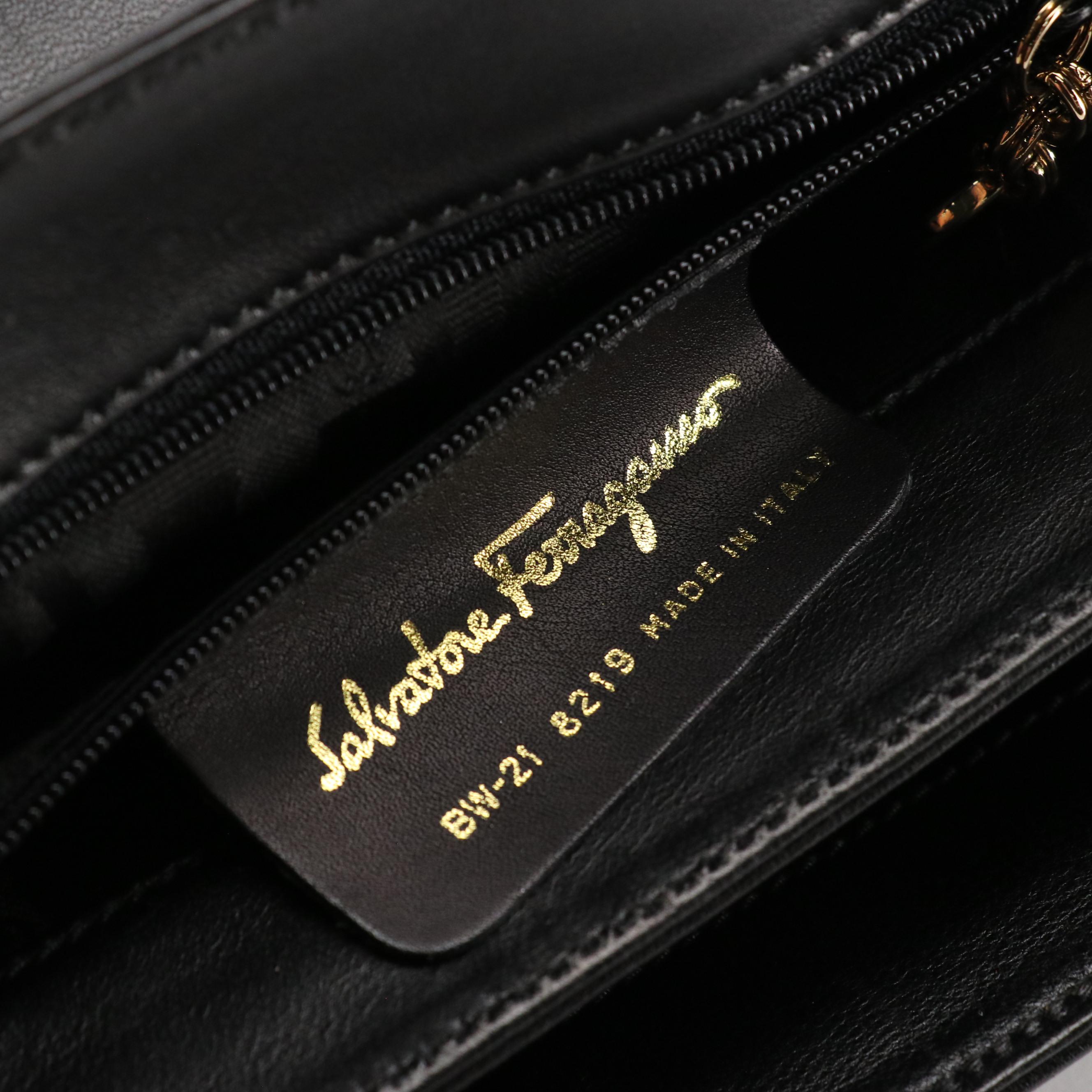 Salvatore Ferragamo Flap Bag in Black Lambskin Leather with Twist Clasp