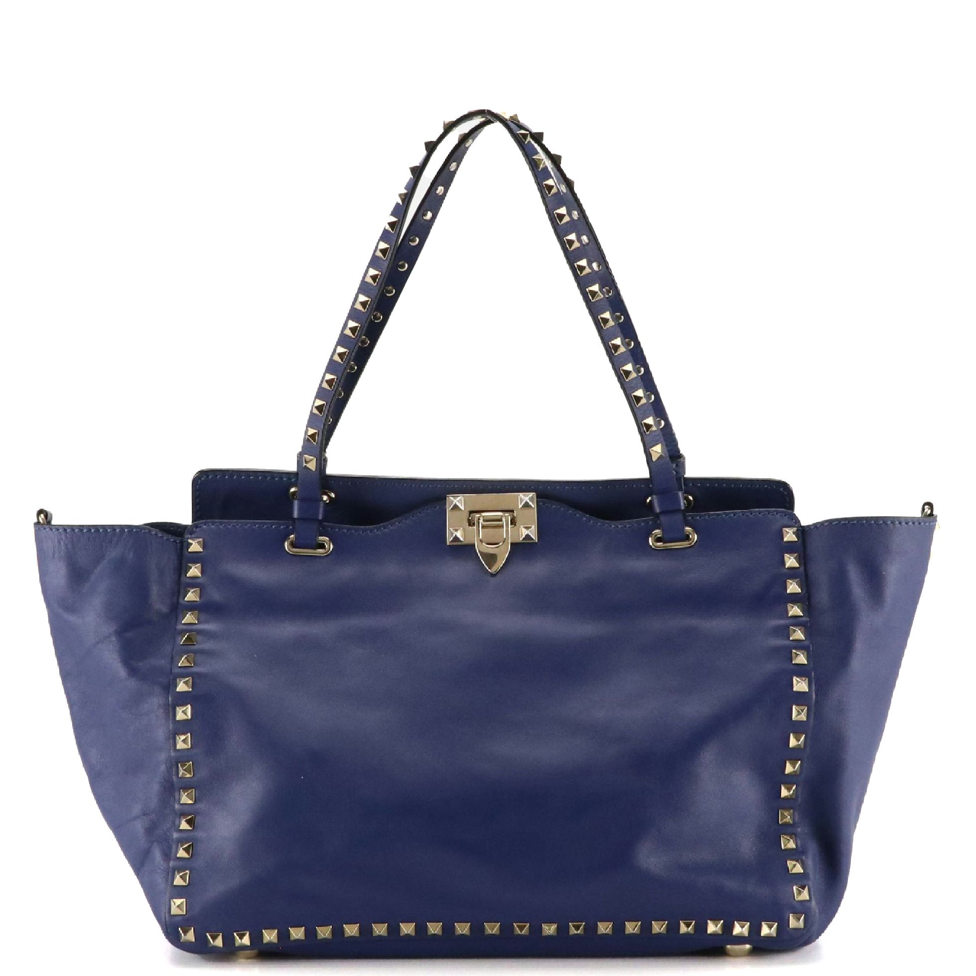 Valentino Garavani Medium Rockstud Two-Way Tote in Royal Blue Calfskin Leather