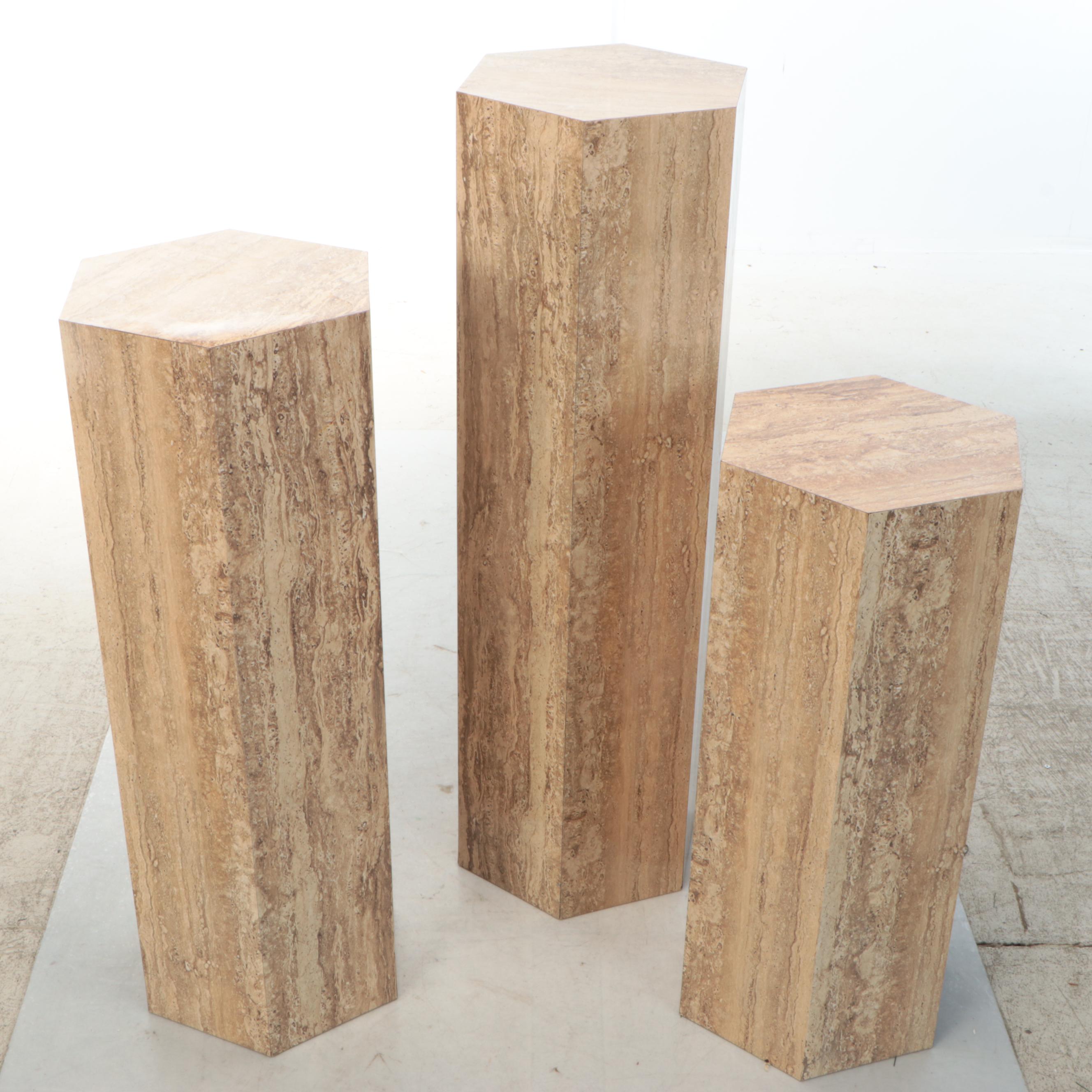Set of Three Modernist Faux Travertine Pedestal Stands, Late 20th Century
