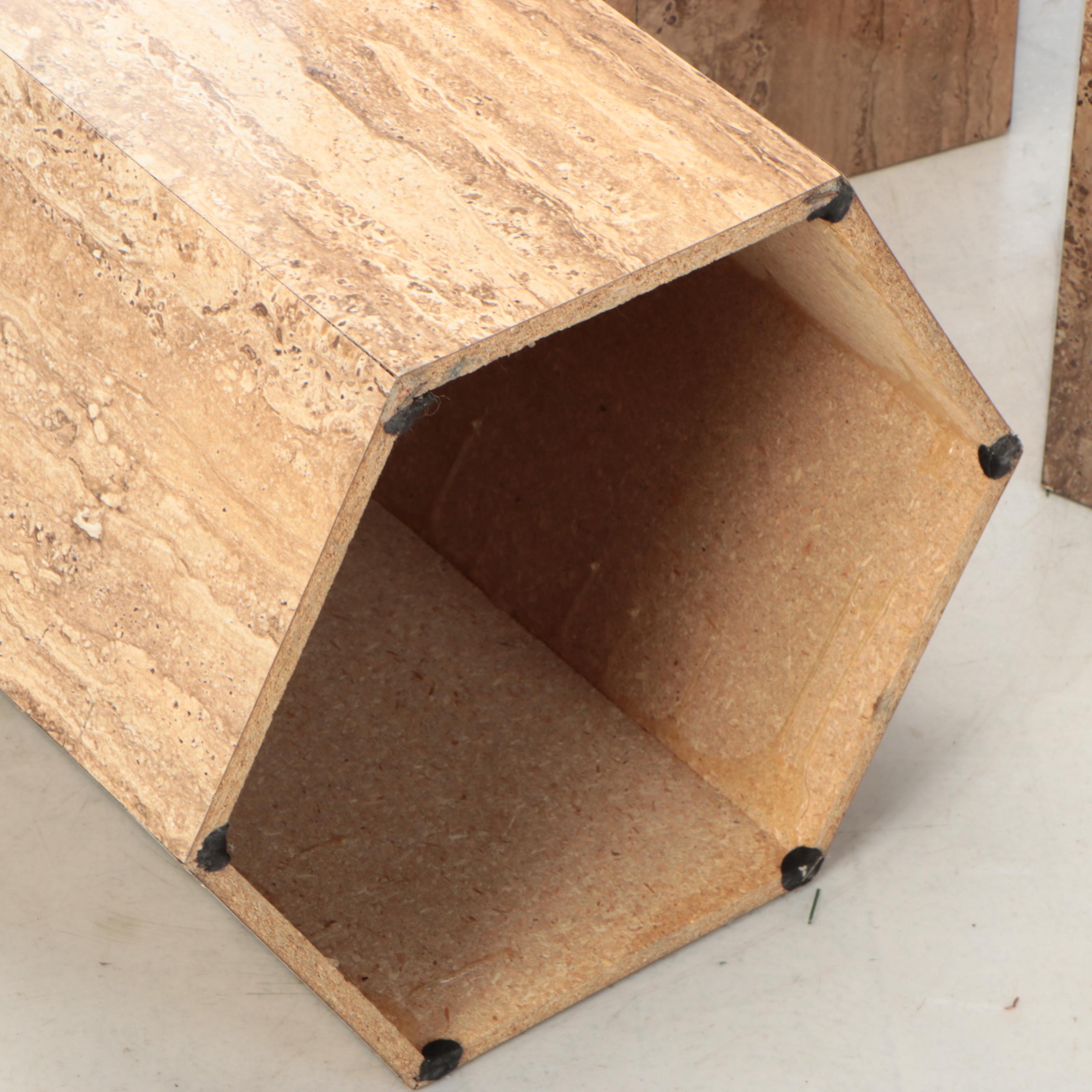 Set of Three Modernist Faux Travertine Pedestal Stands, Late 20th Century