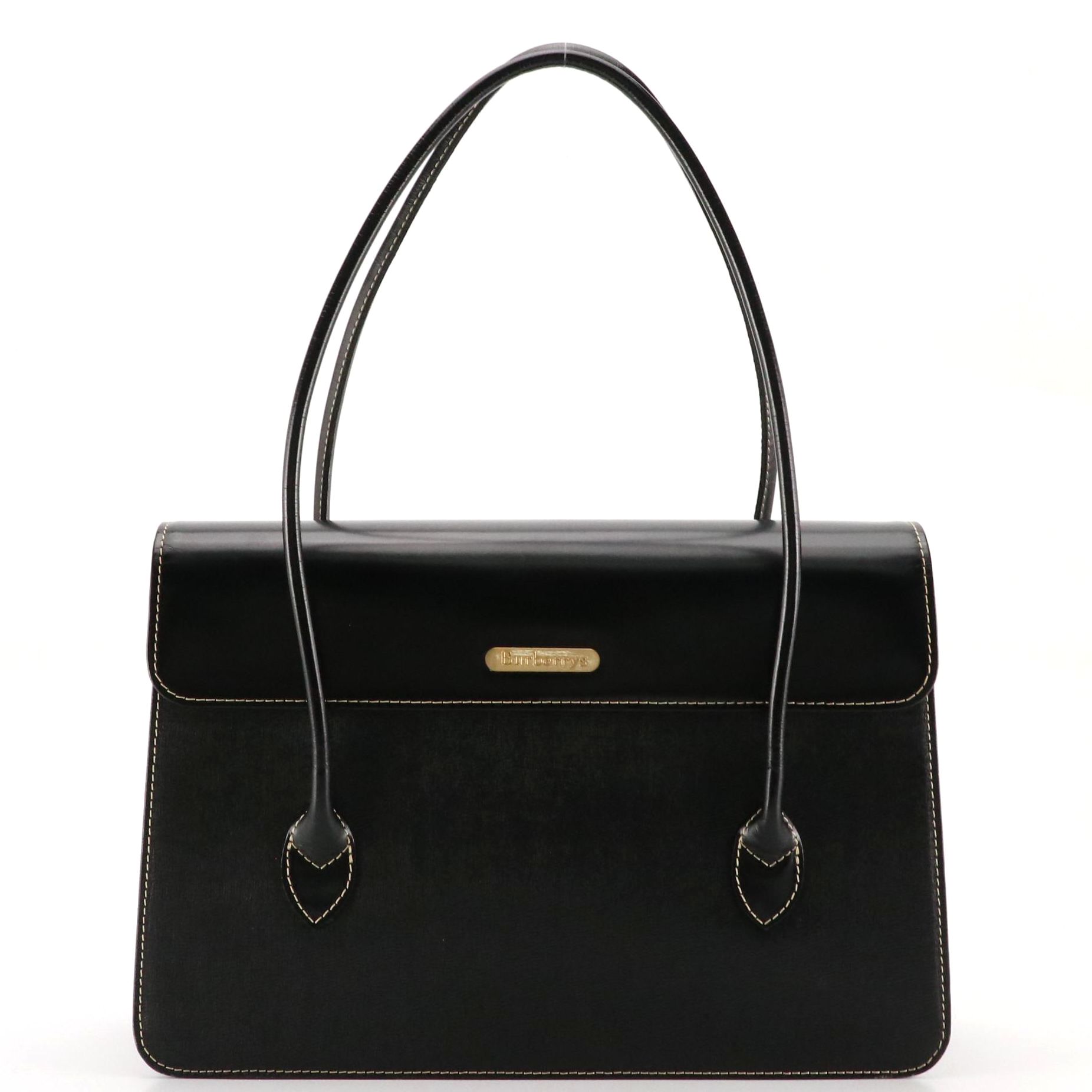 Burberrys Textured and Glazed Black Leather Shoulder Bag with Box