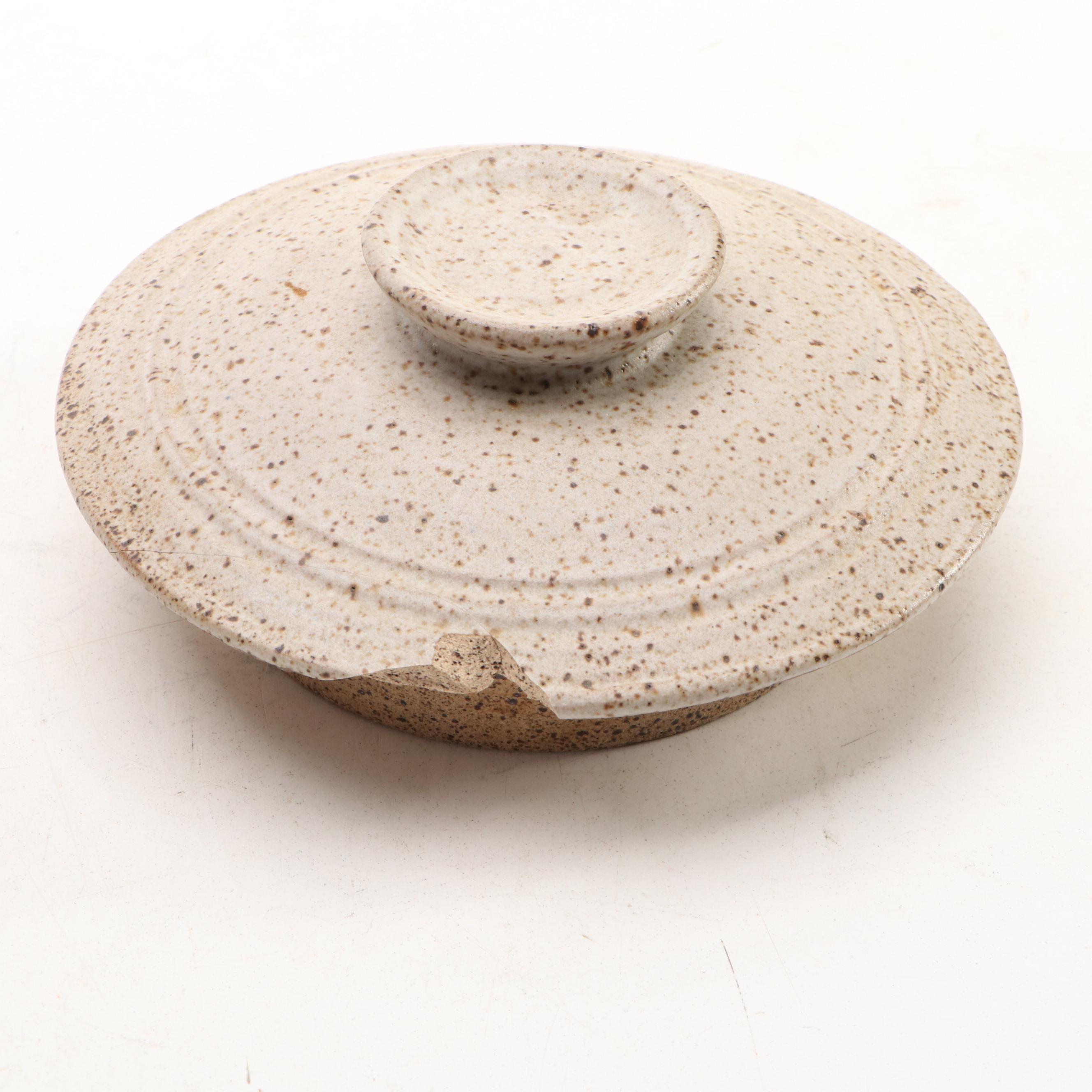 Dick Overman Art Pottery Stoneware Spaghetti Canister with Colander and Plate