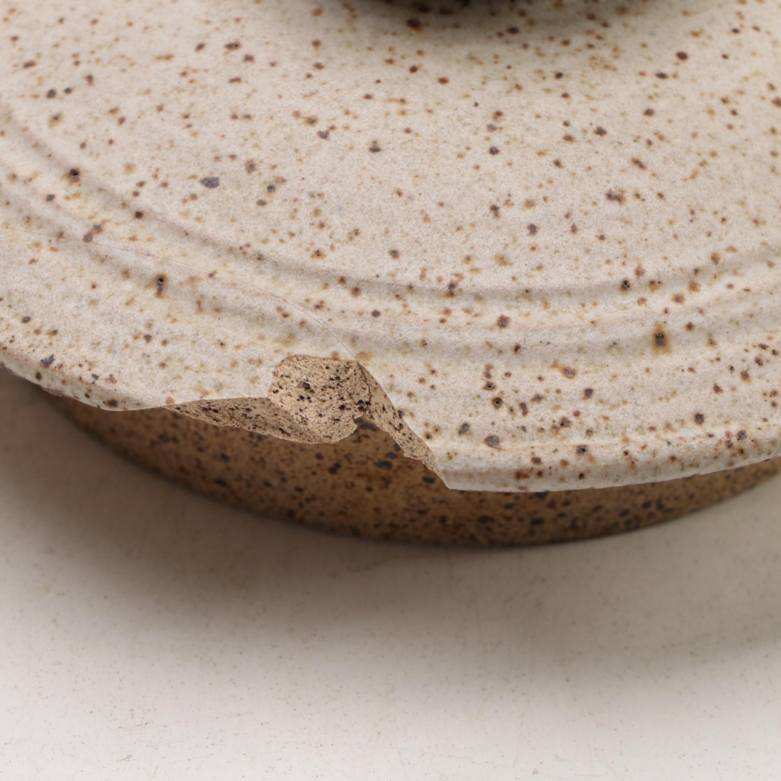 Dick Overman Art Pottery Stoneware Spaghetti Canister with Colander and Plate