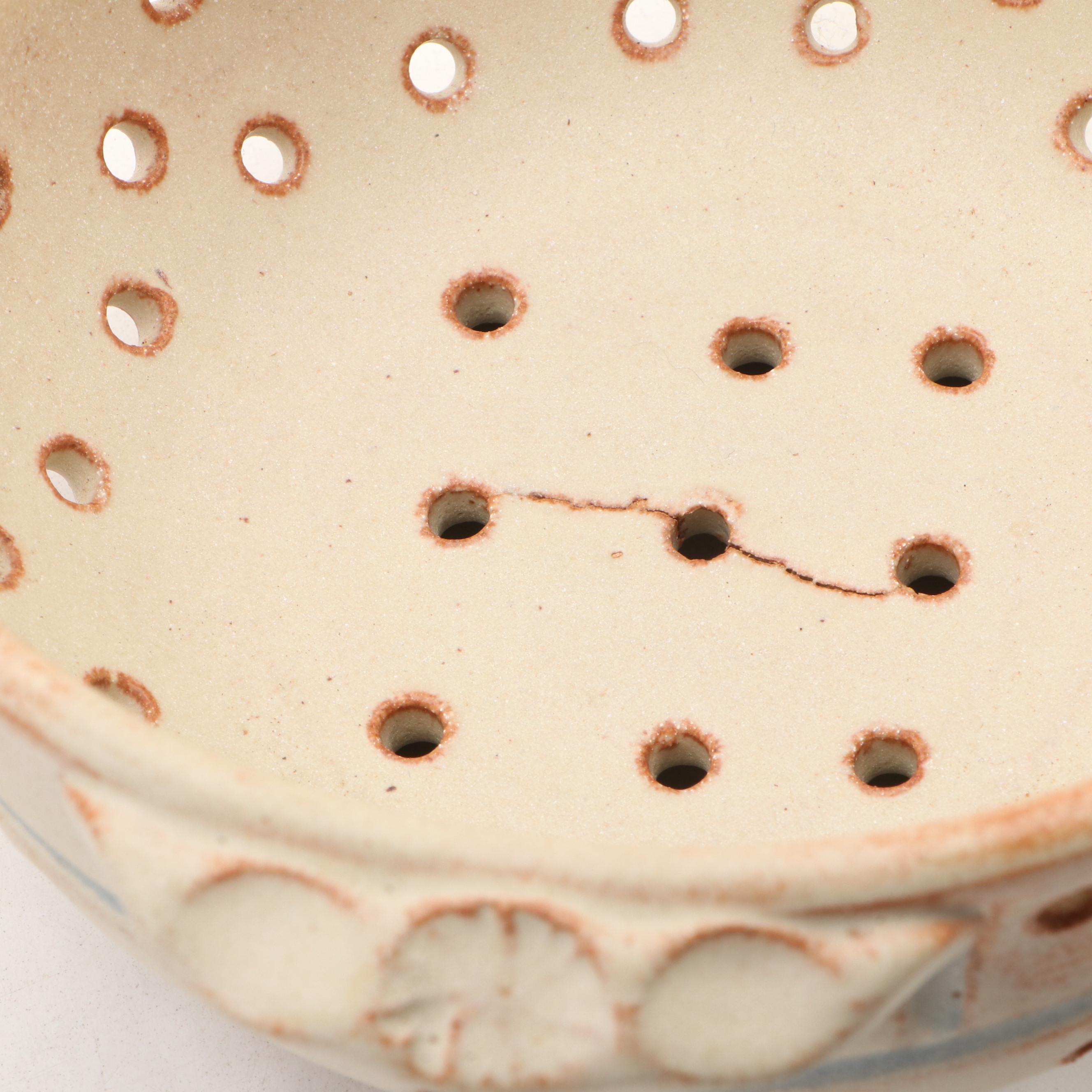 Dick Overman Art Pottery Stoneware Spaghetti Canister with Colander and Plate