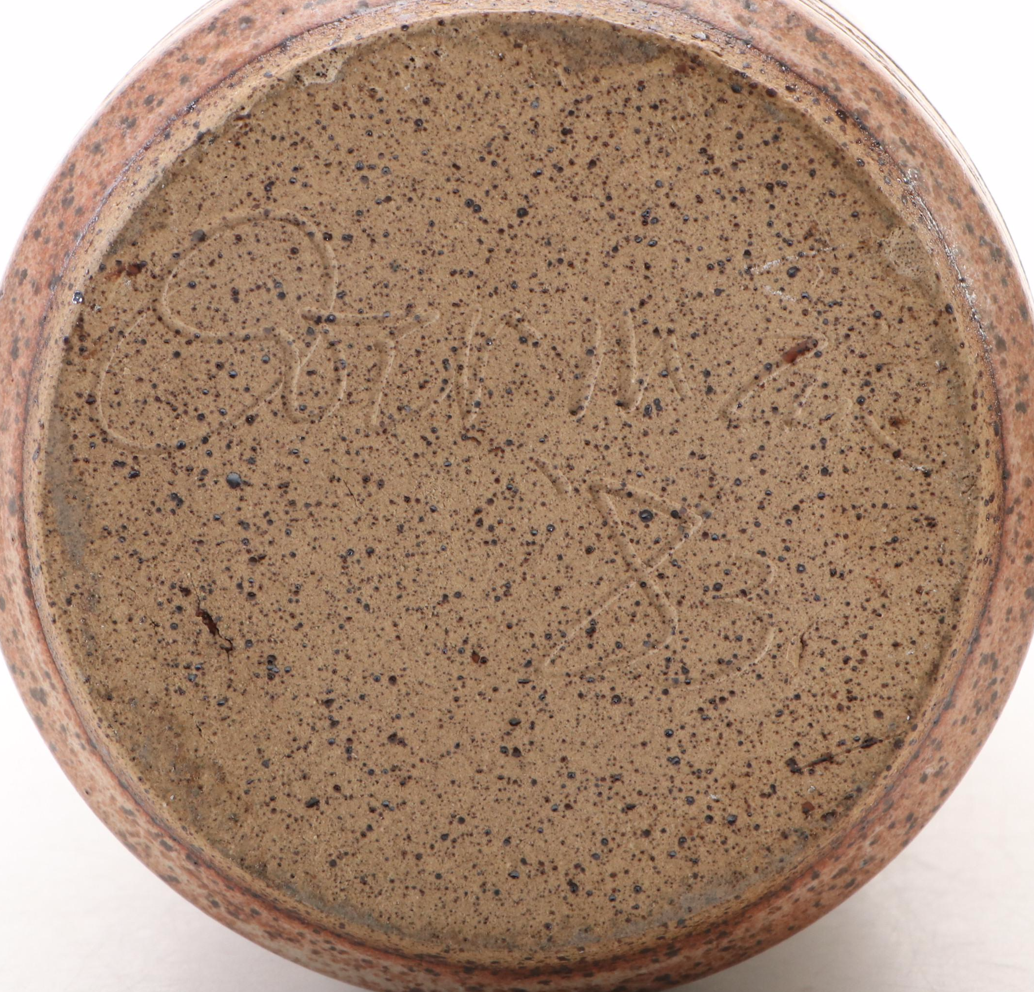 Dick Overman Art Pottery Stoneware Spaghetti Canister with Colander and Plate