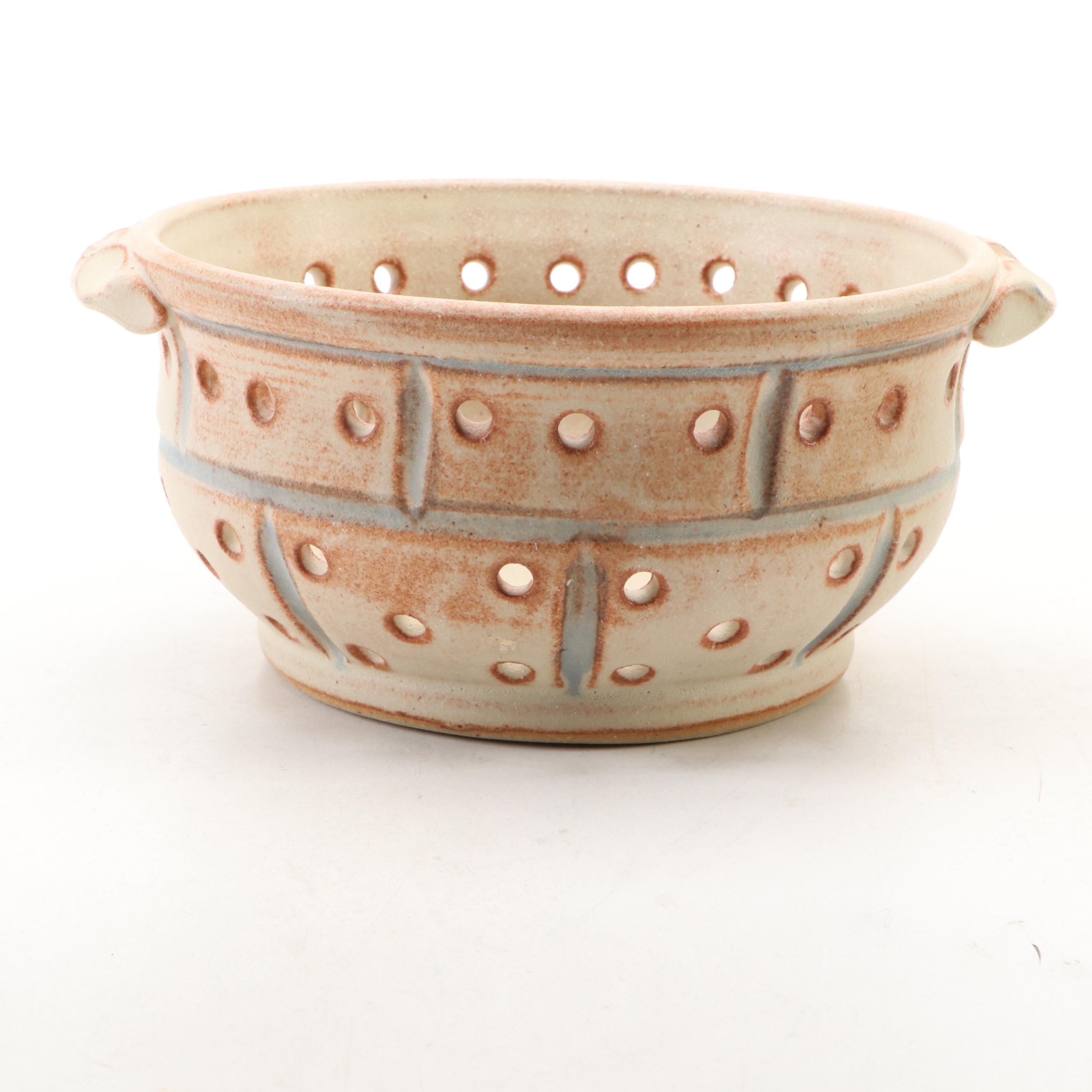 Dick Overman Art Pottery Stoneware Spaghetti Canister with Colander and Plate