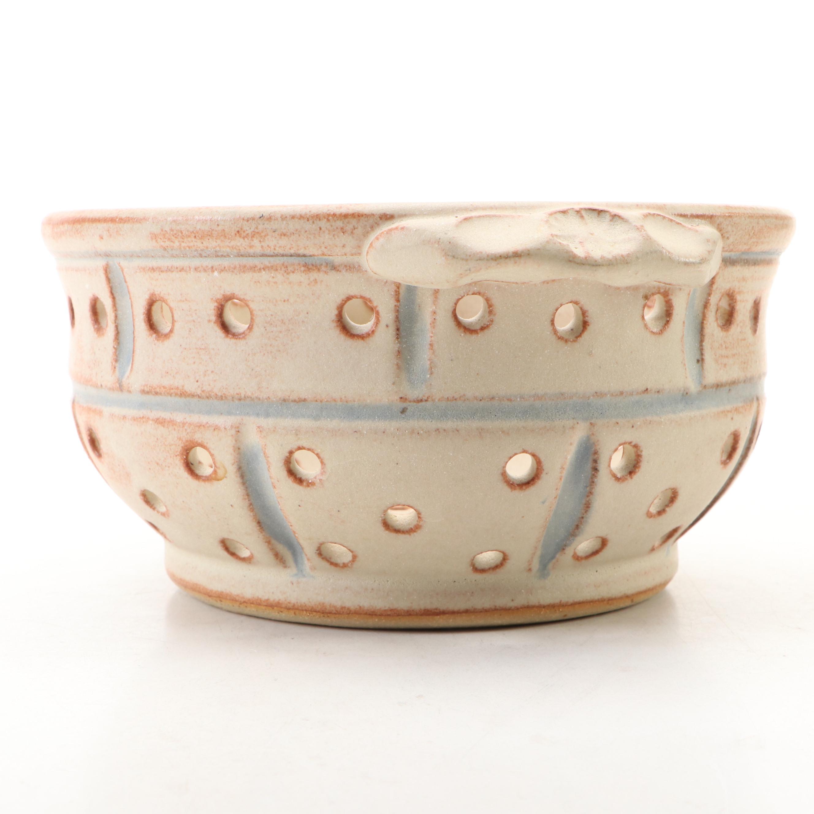 Dick Overman Art Pottery Stoneware Spaghetti Canister with Colander and Plate