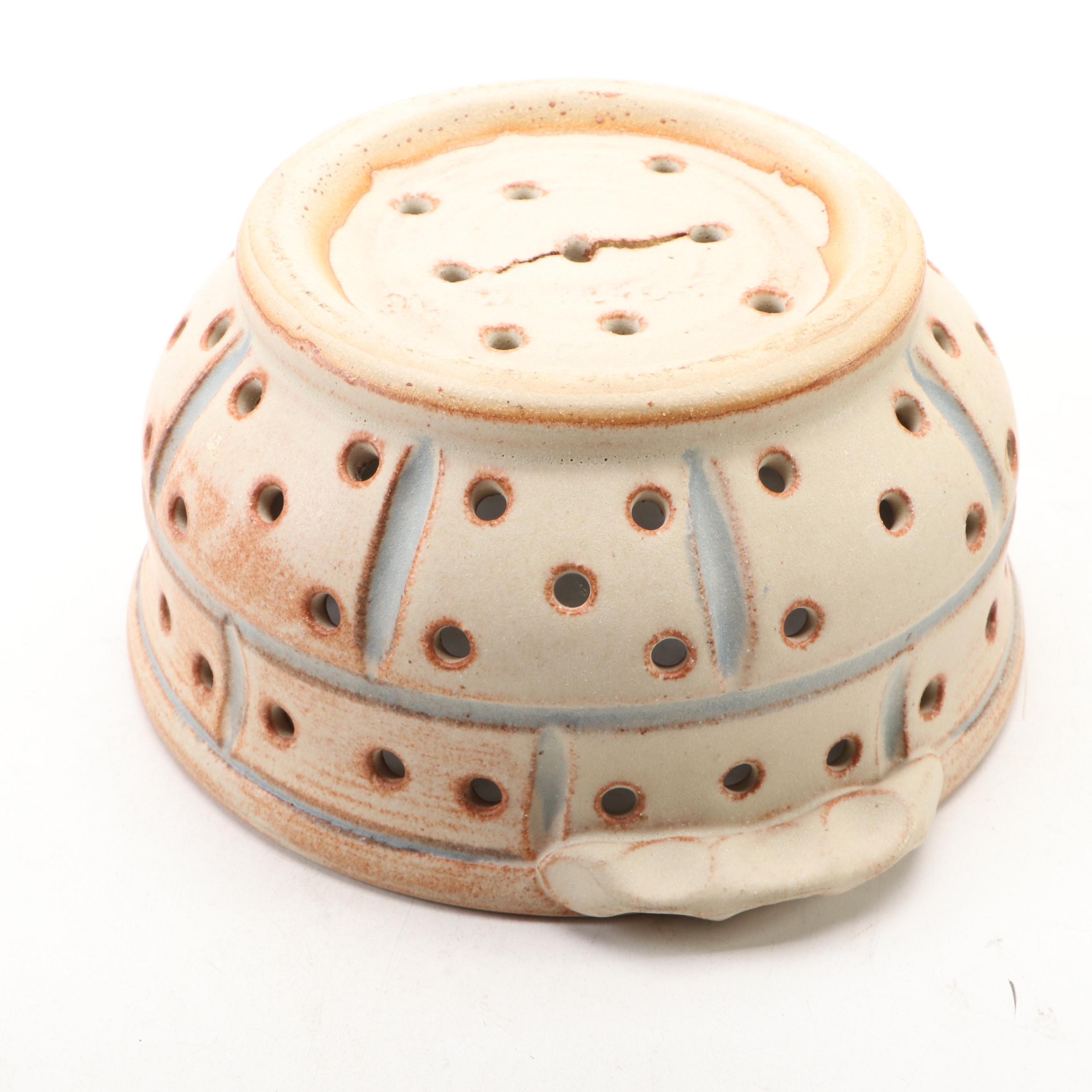 Dick Overman Art Pottery Stoneware Spaghetti Canister with Colander and Plate