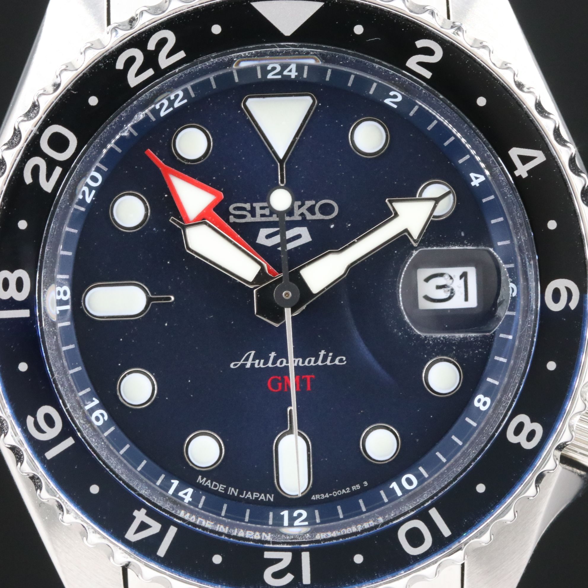 Seiko Sports 5 GMT Blue Black Steel Automatic Watch