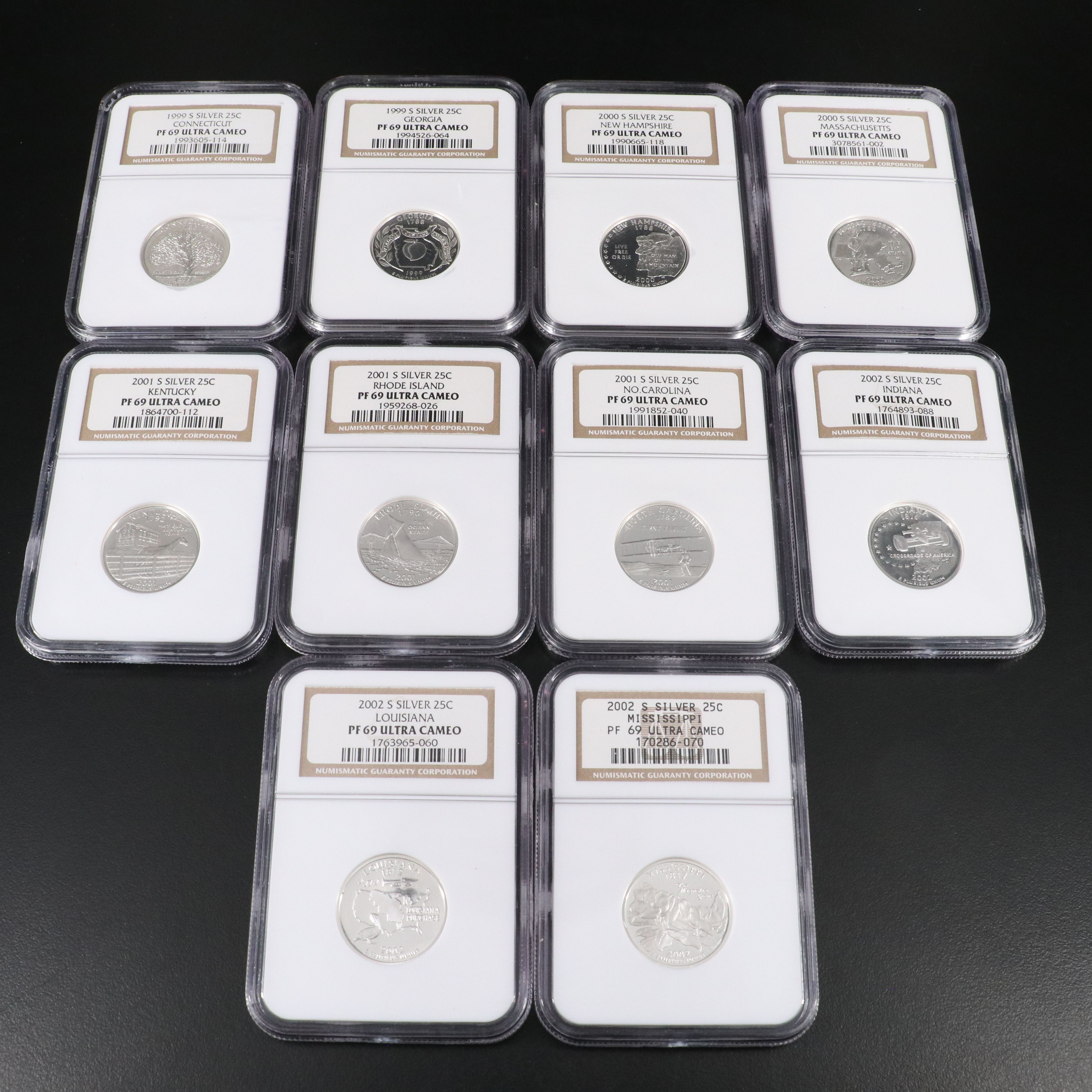 Ten Different NGC PF 69 Ultra Cameo Silver State Quarters