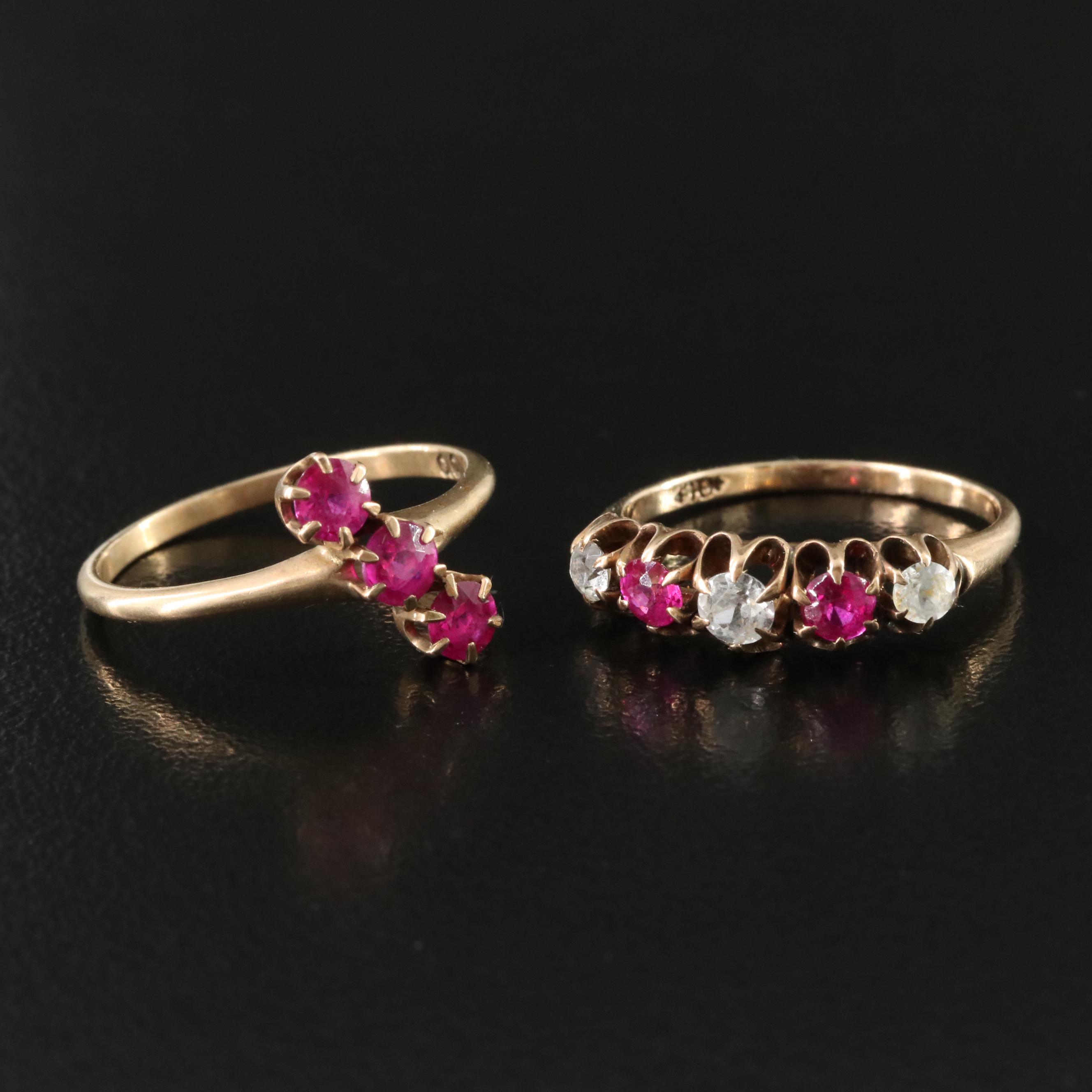 Antique 10K Ruby and White Sapphire Rings