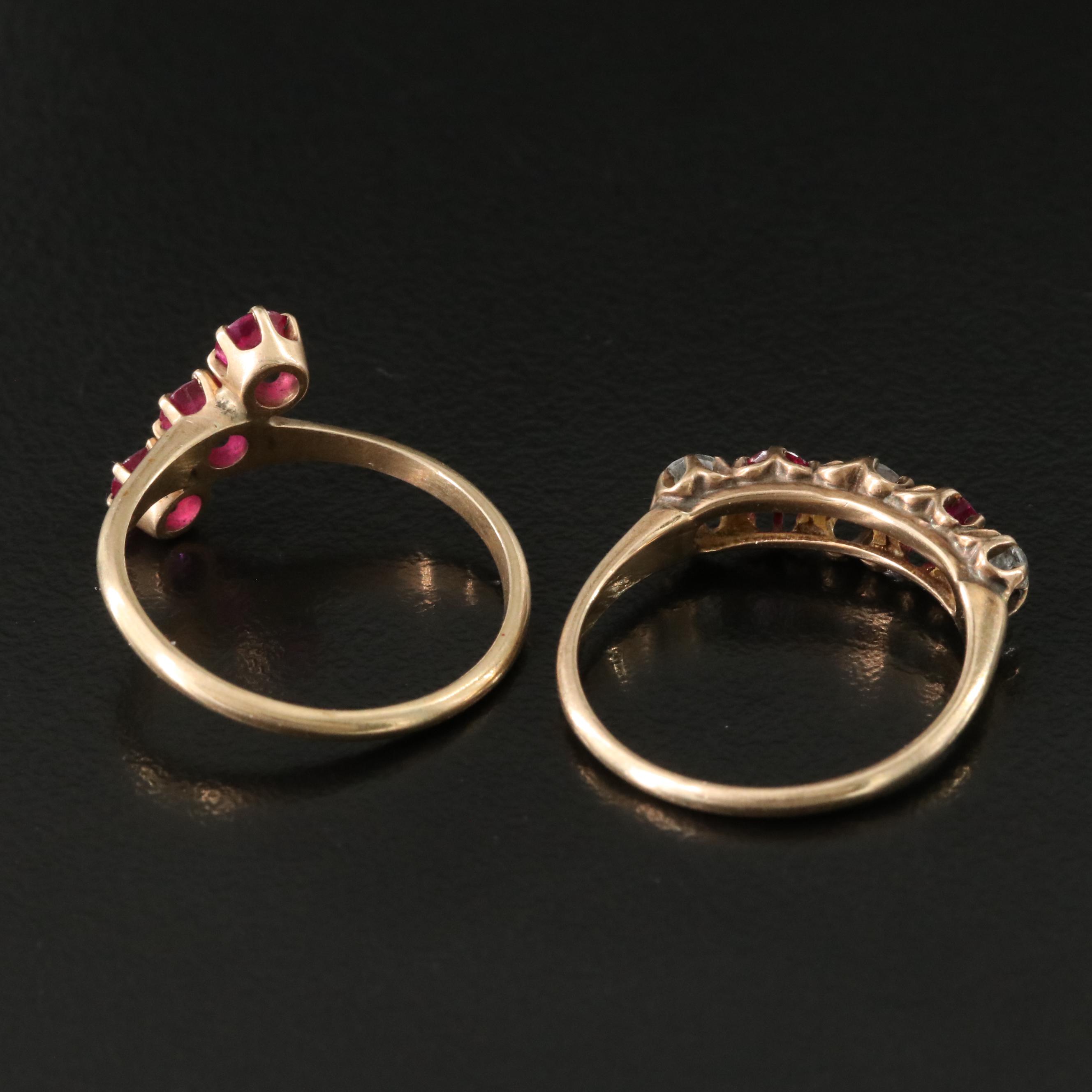 Antique 10K Ruby and White Sapphire Rings