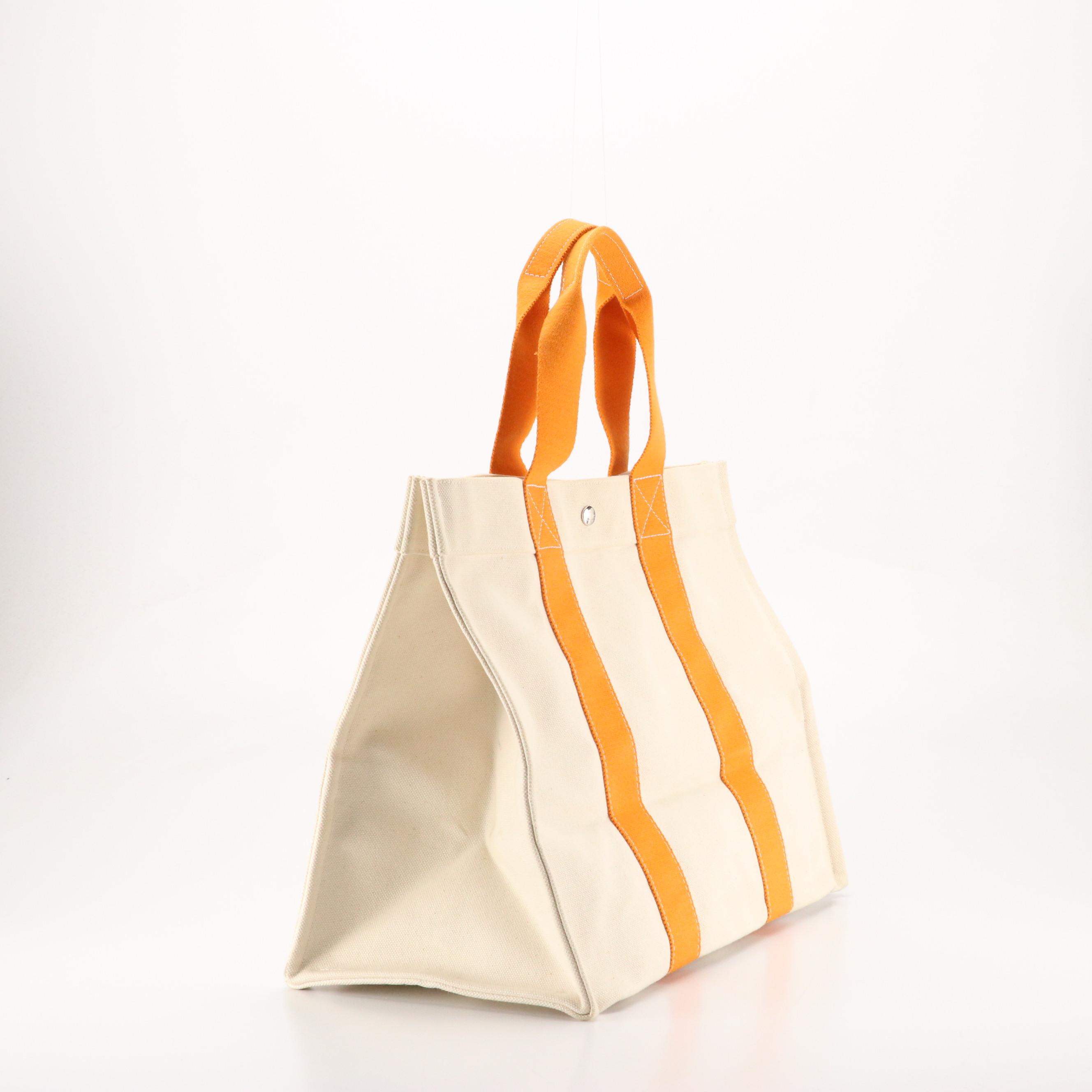 Hermès Bora Bora GM Tote in Orange/White Cotton Canvas