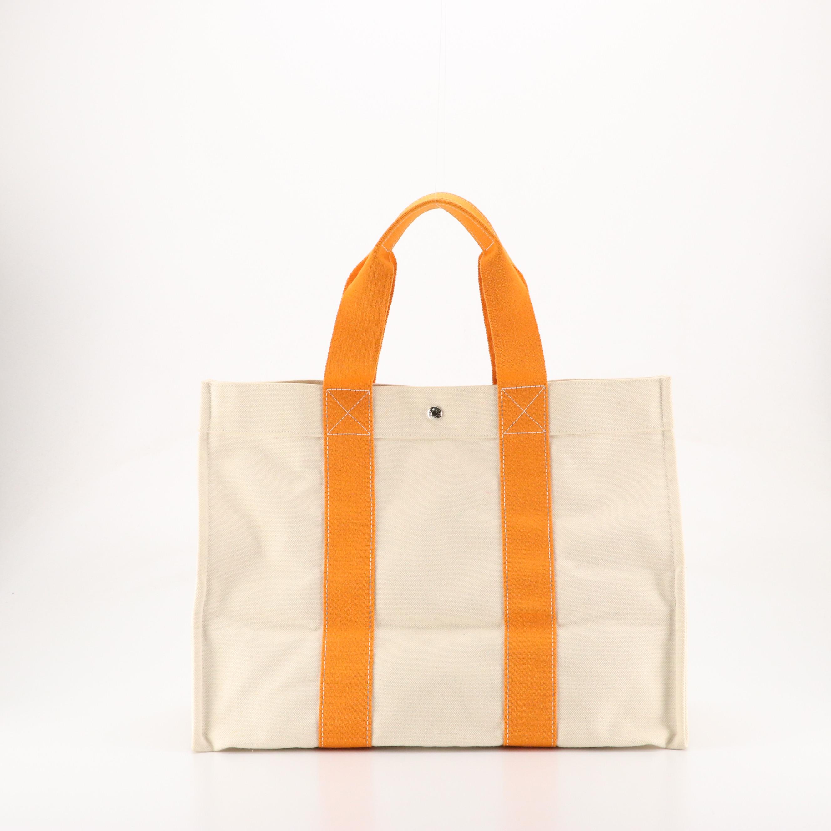 Hermès Bora Bora GM Tote in Orange/White Cotton Canvas