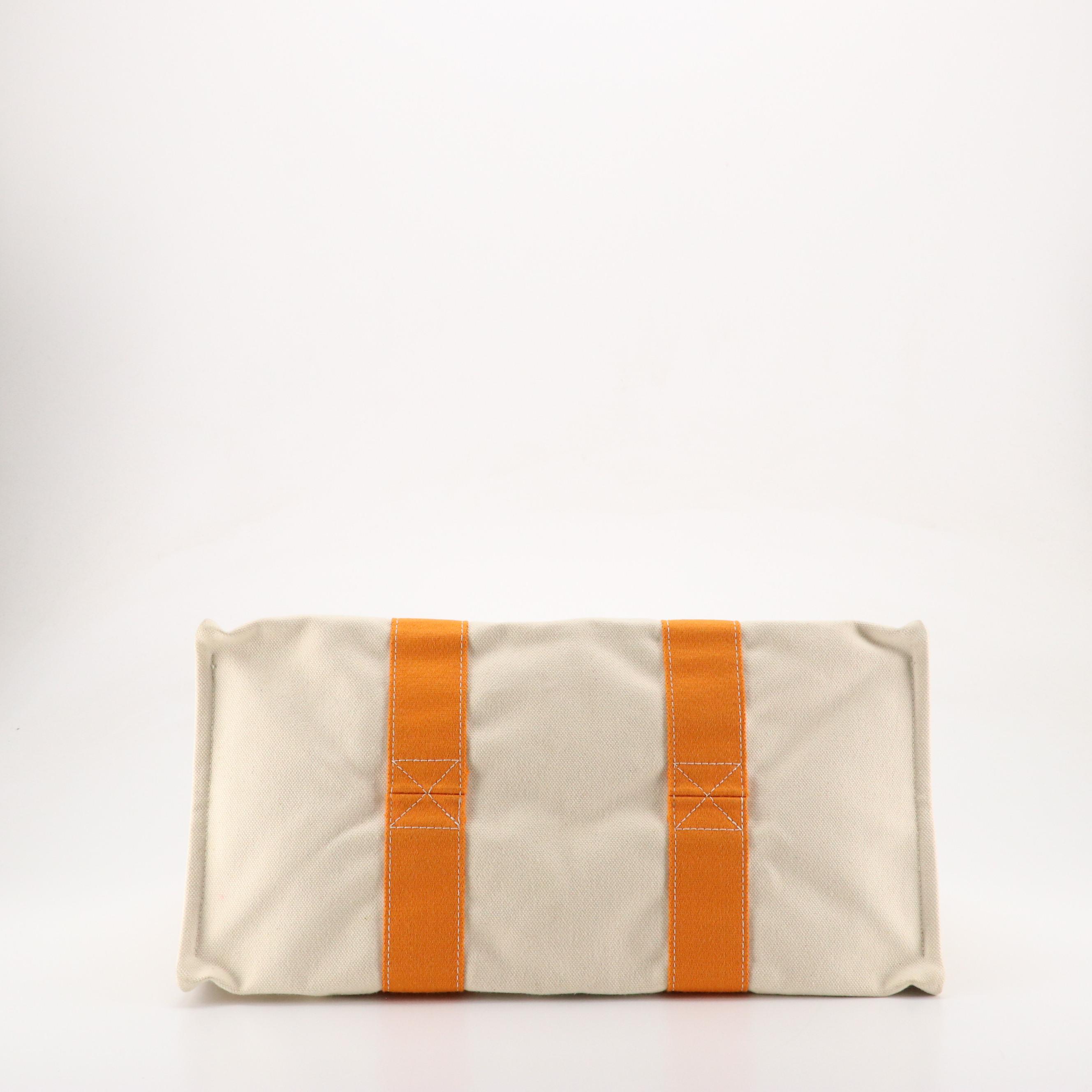 Hermès Bora Bora GM Tote in Orange/White Cotton Canvas