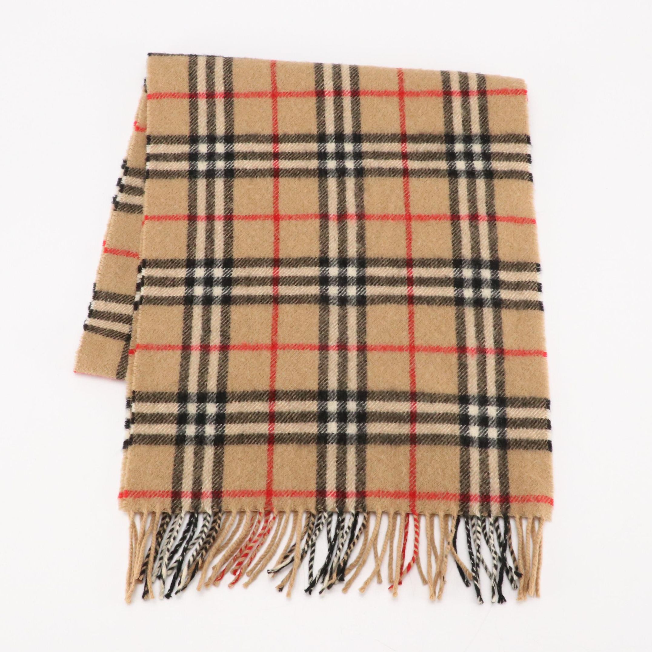 Burberrys Fringe Scarf in Nova Check Cashmere and Wool Blend